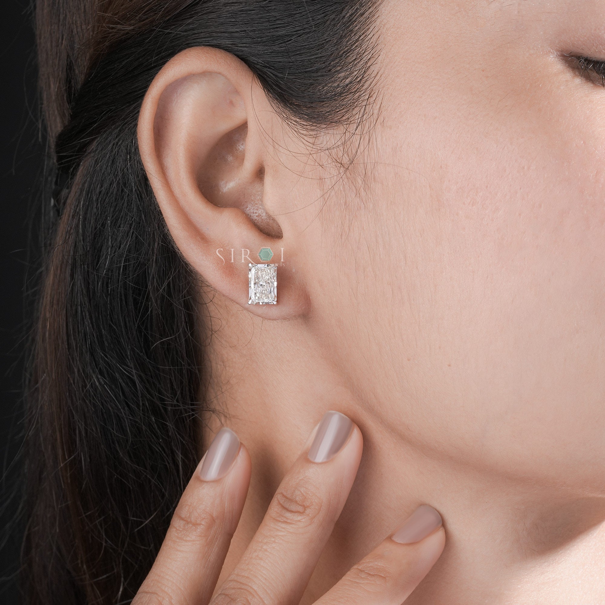 Emerald Cut Diamond Solitaire Stud Earrings