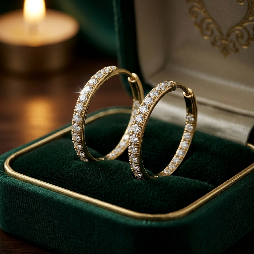 Round Cut Lab Grown Diamond Hoops, Anniversary Gift, Birthday Gift for Her