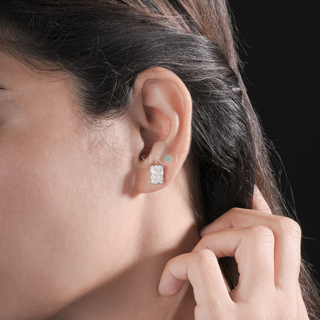 Emerald Cut Diamond Solitaire Stud Earrings