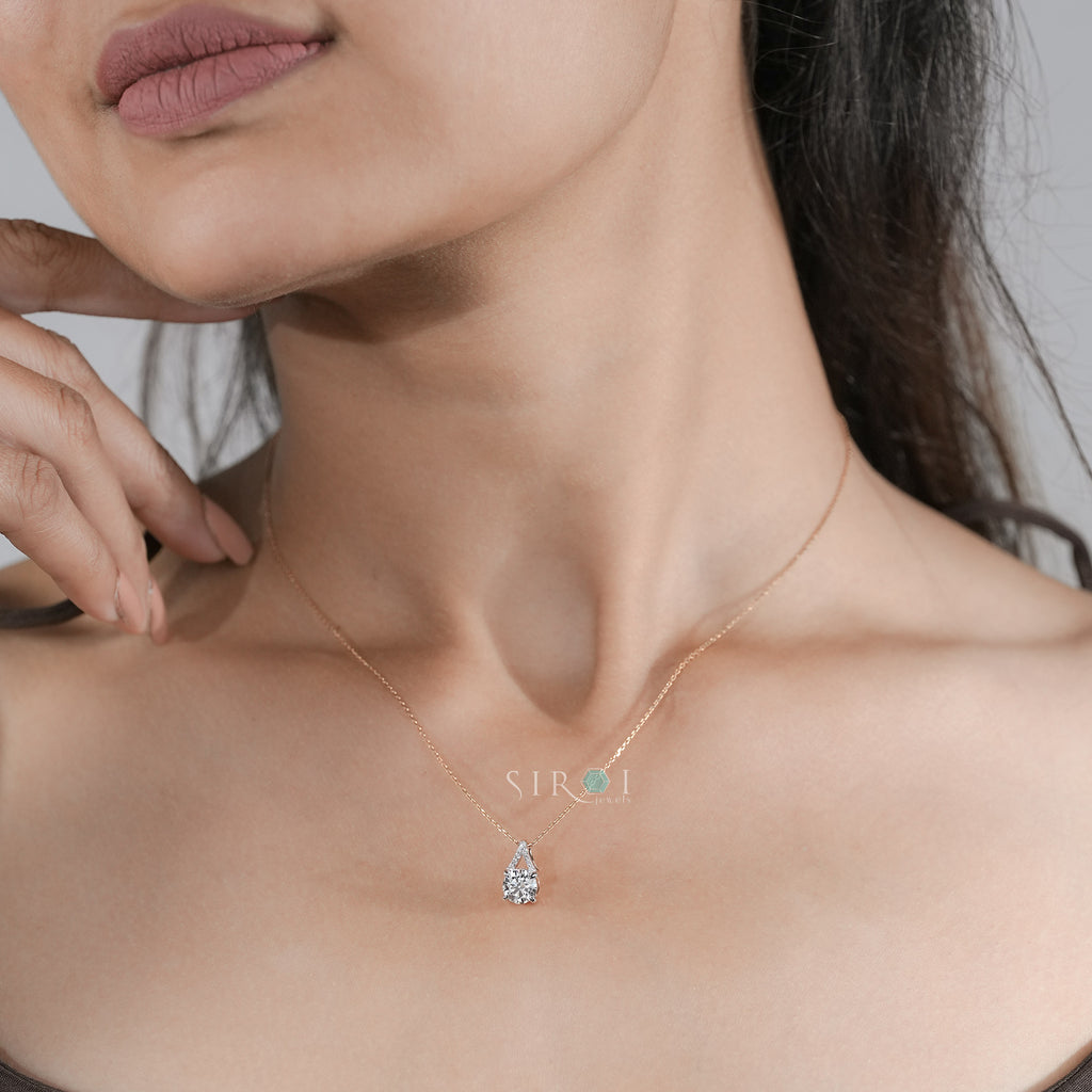 Rose Gold Teardrop Diamond Solitaire Pendant
