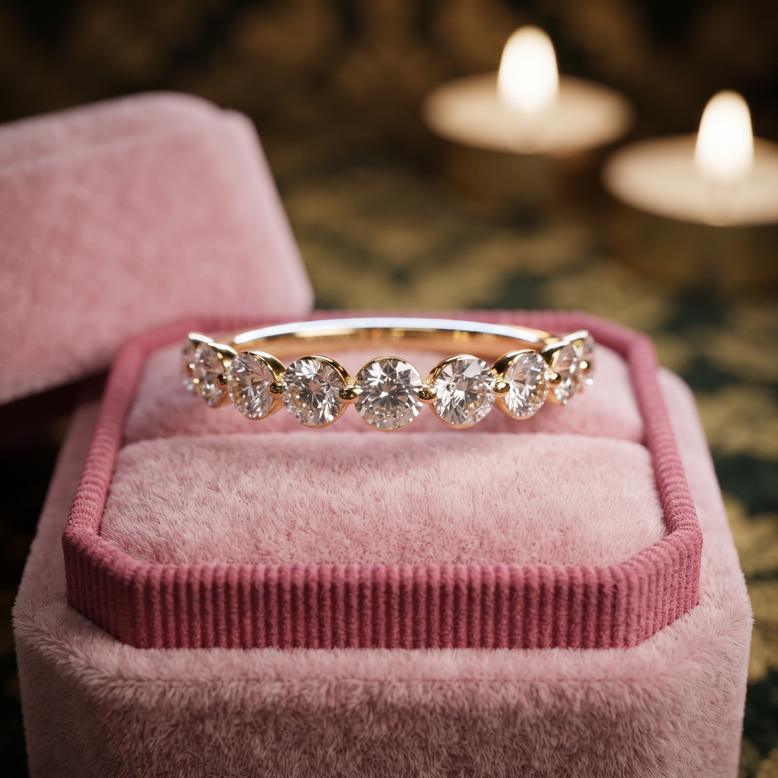 9 Stone Diamond Wedding Band Ring In 10K/14K Gold And Sterling Silver