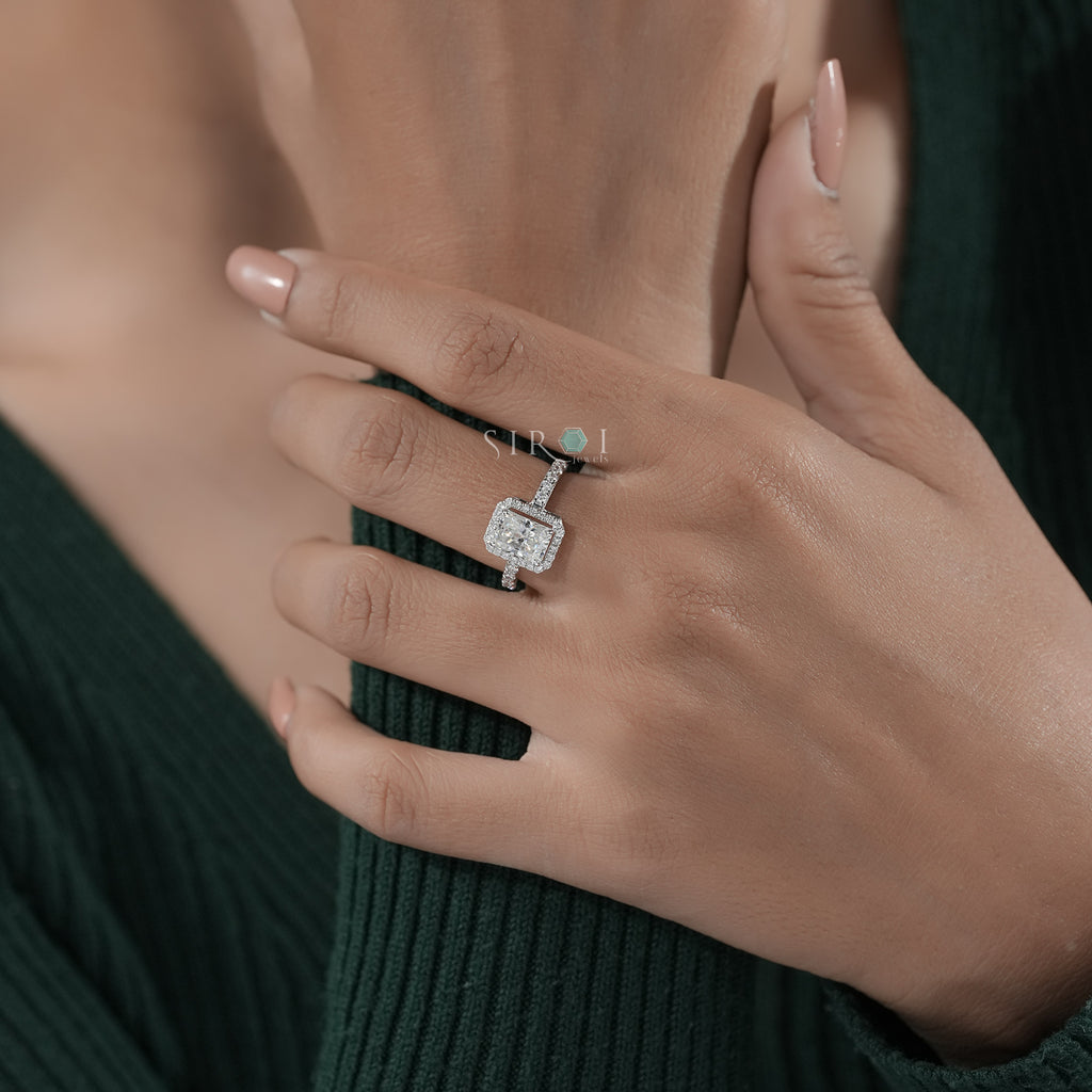Radiant Cut Diamond Halo Engagement Ring