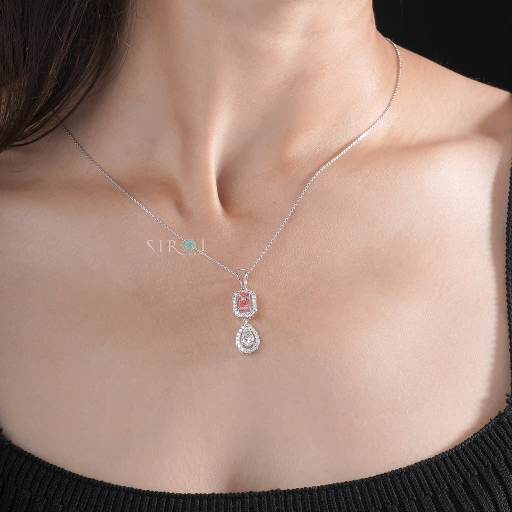 Pink Princess & Pear-Cut Diamond Drop Pendant