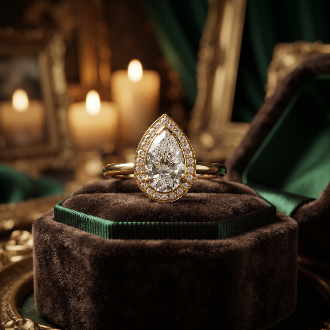 Pear-Shaped Halo Engagement Ring Setting in Gold