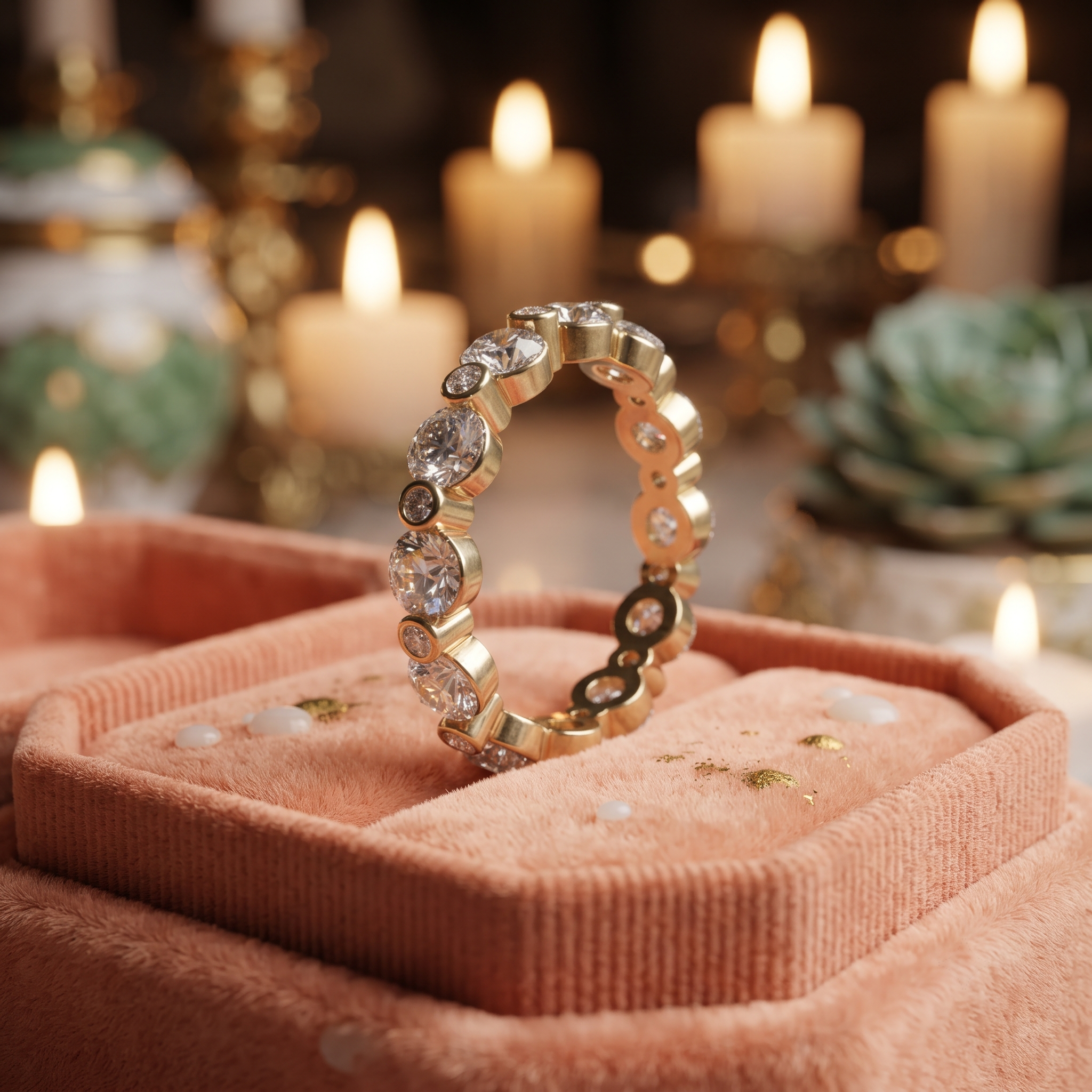 Bezel Set Diamond Eternity Band In 10K / 14K Rose Gold And Sterling Silver