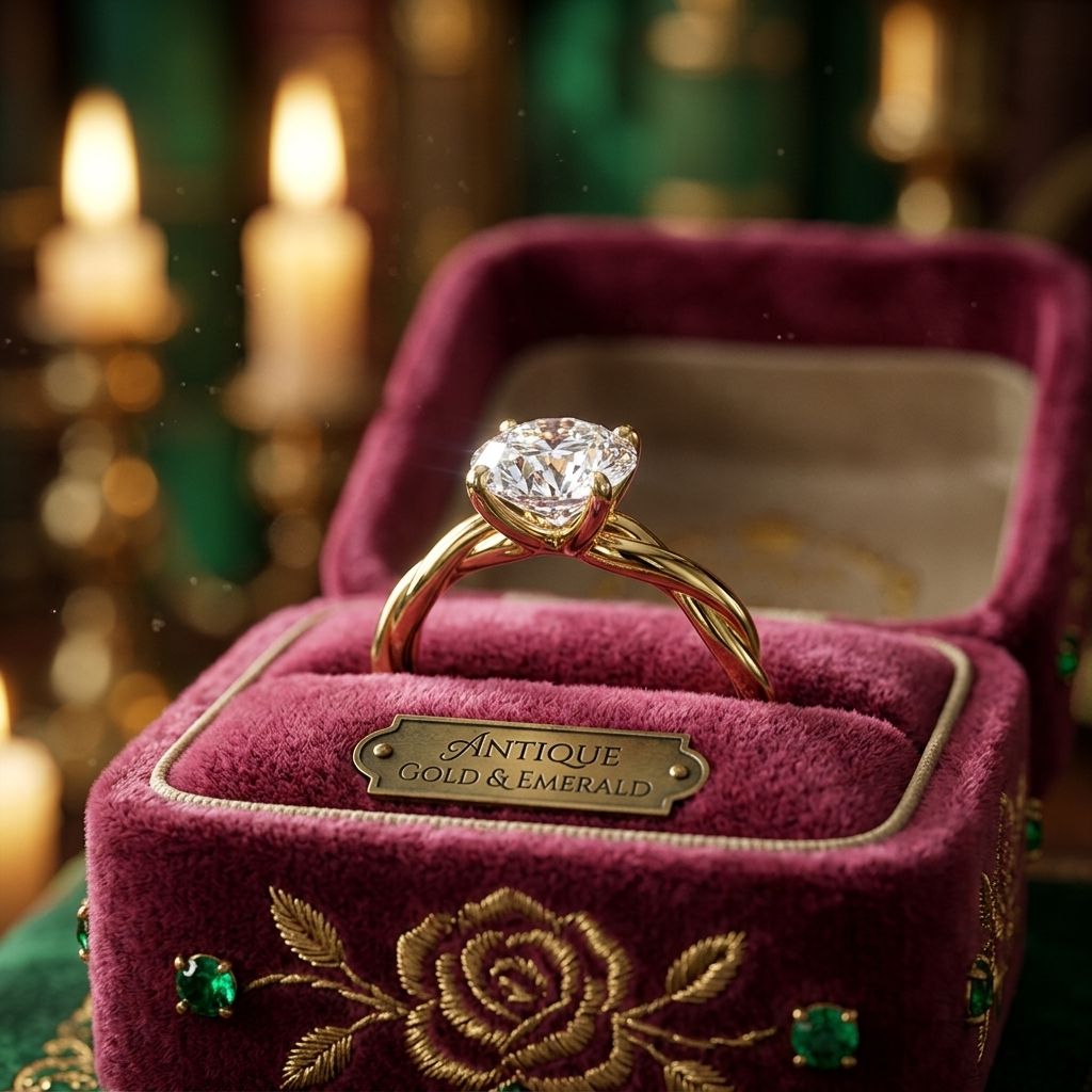Twisted Vine Round Diamond Solitaire Ring, 4-Prong Gold Engagement Band