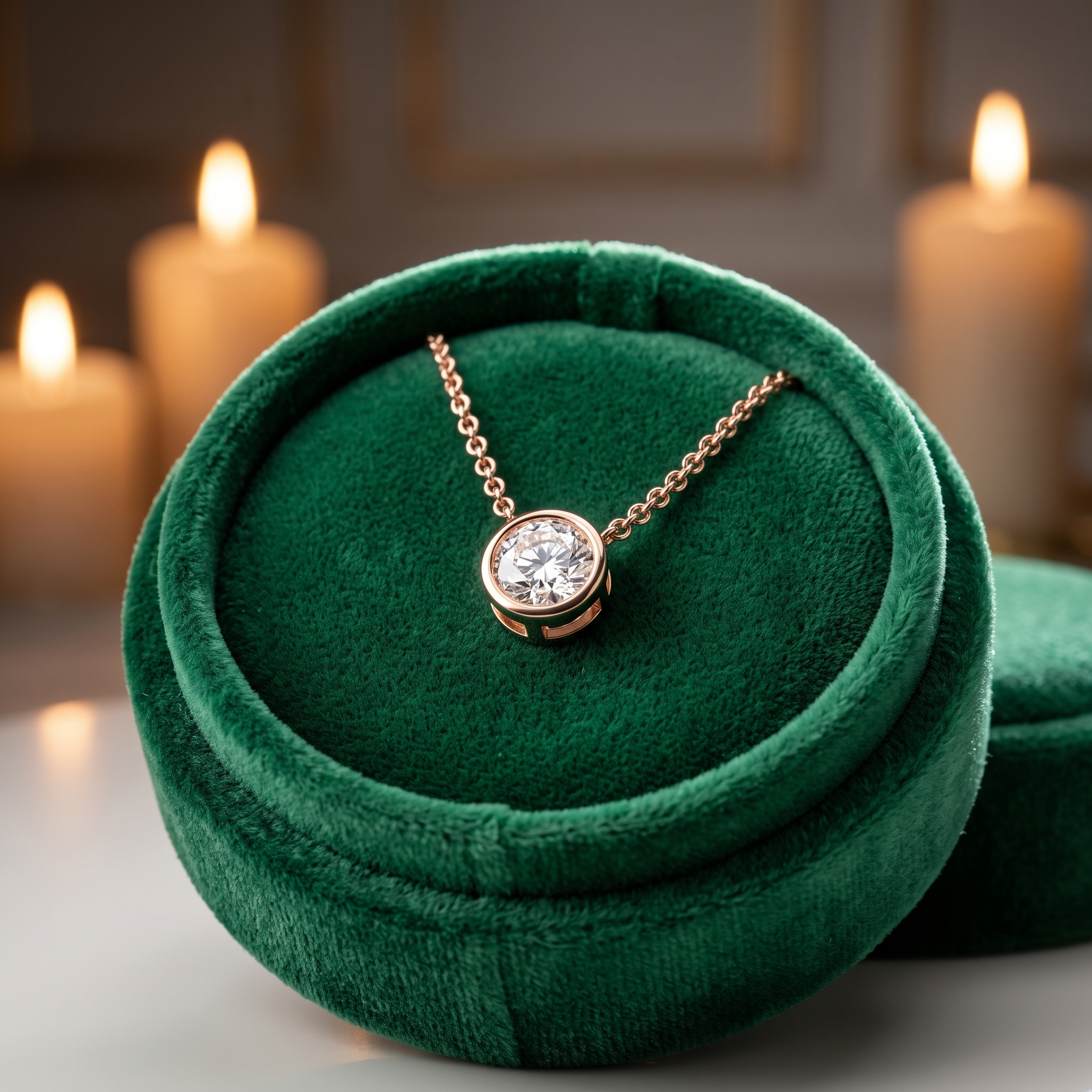 1.50 CT Round Diamond Bezel Pendant Necklace, Minimalist Gold Solitaire, Customizable Chain