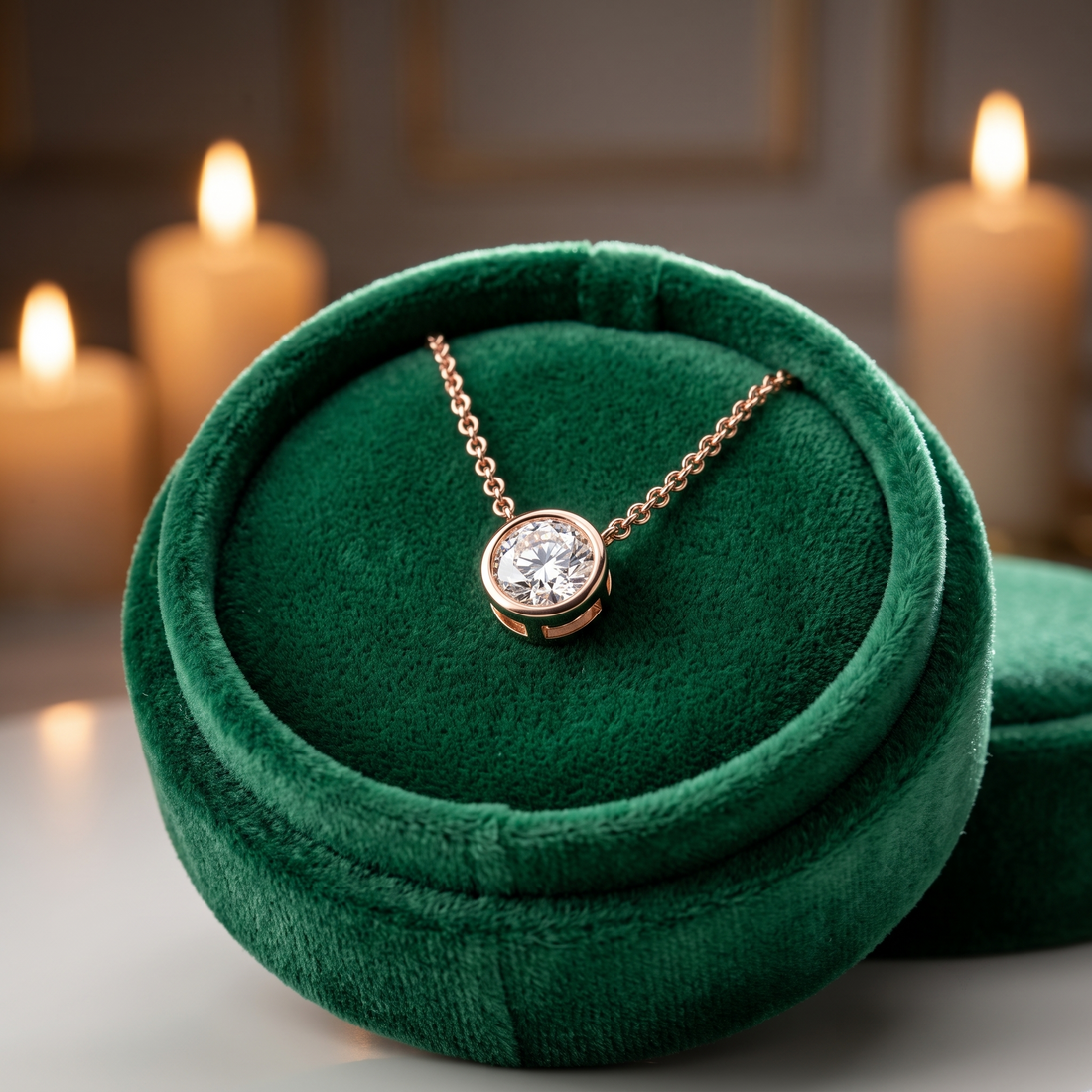 1.50 CT Round Diamond Bezel Pendant Necklace, Minimalist Gold Solitaire, Customizable Chain