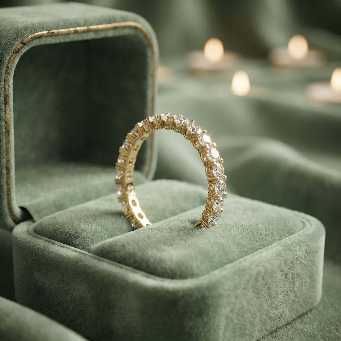 Genuine Diamond Eternity Ring In 10K/18K Solid Gold and Silver