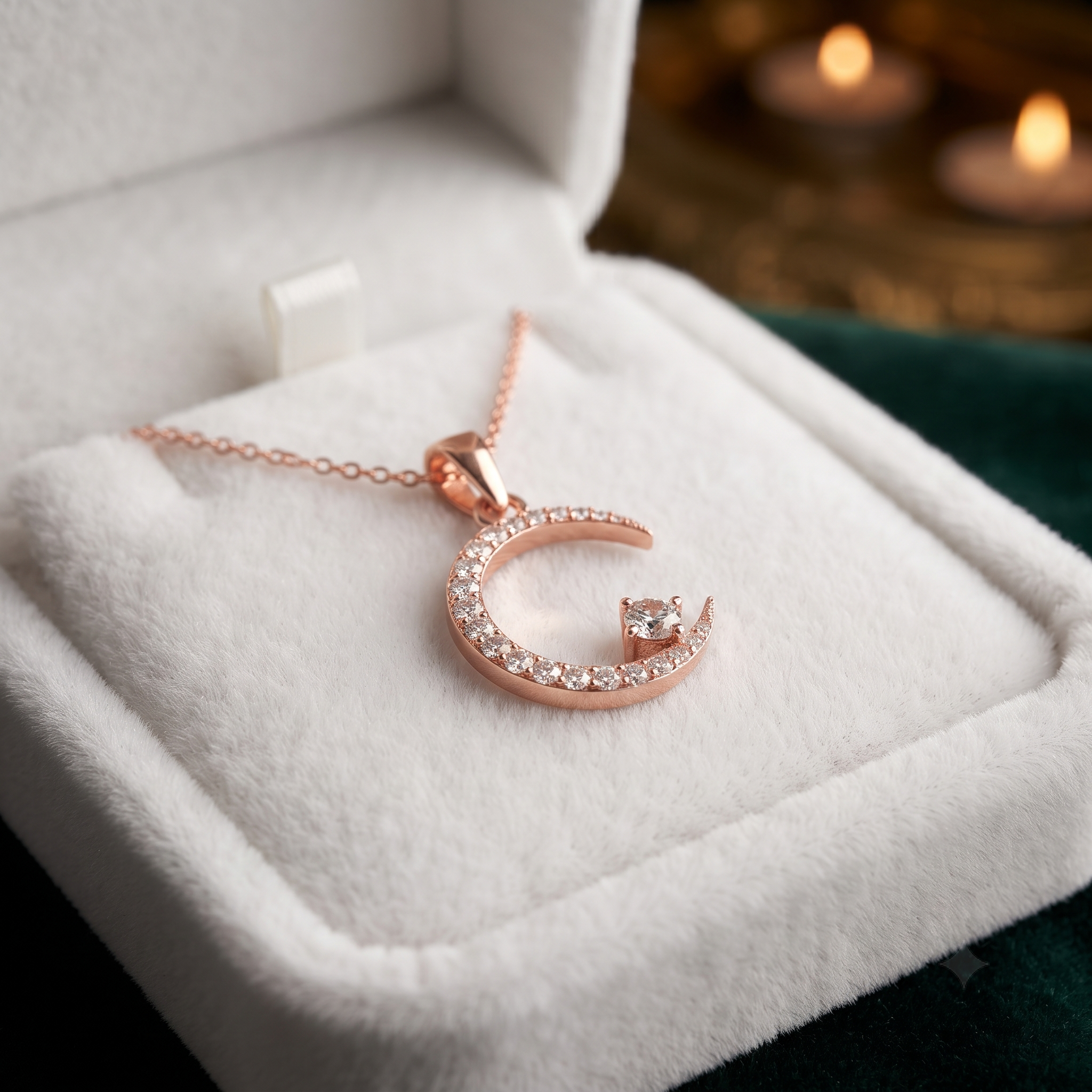 C-Shaped Diamond Crescent Moon Pendant Necklace, Celestial Gold Jewelry, Minimalist Star Charm