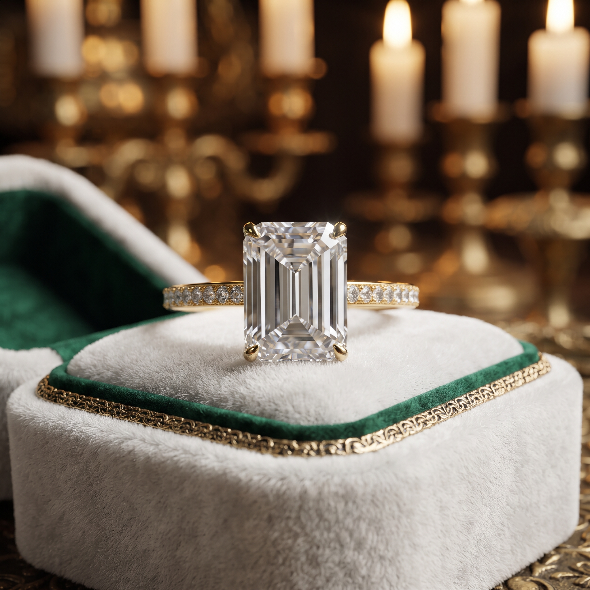 Classic Emerald Cut Engagement Ring with Pavé Band