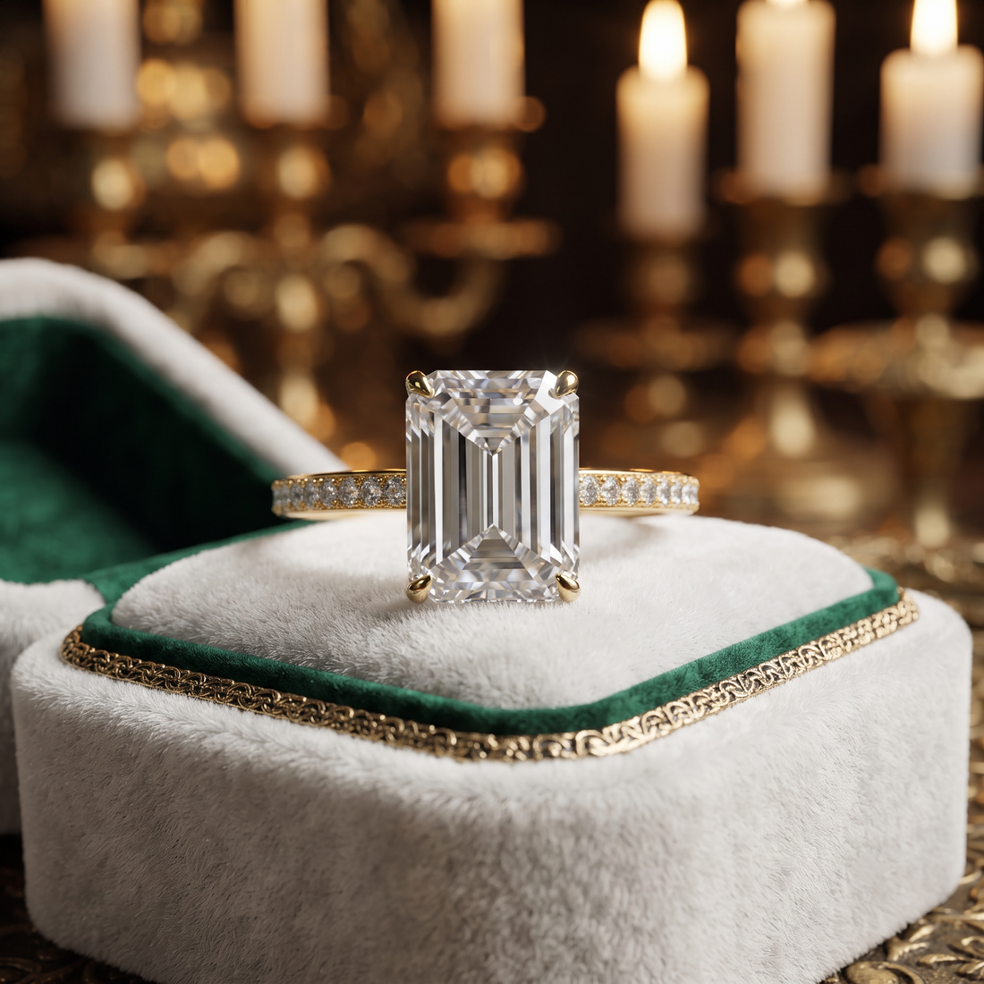 Classic Emerald Cut Engagement Ring with Pavé Band