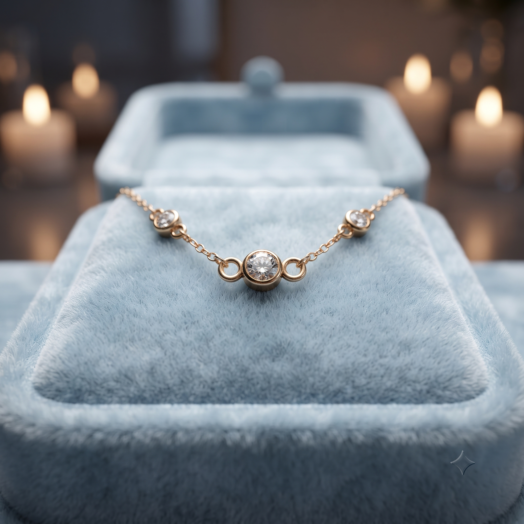 14K Gold Bezel Diamond Station Necklace, Minimalist Layering Pendant