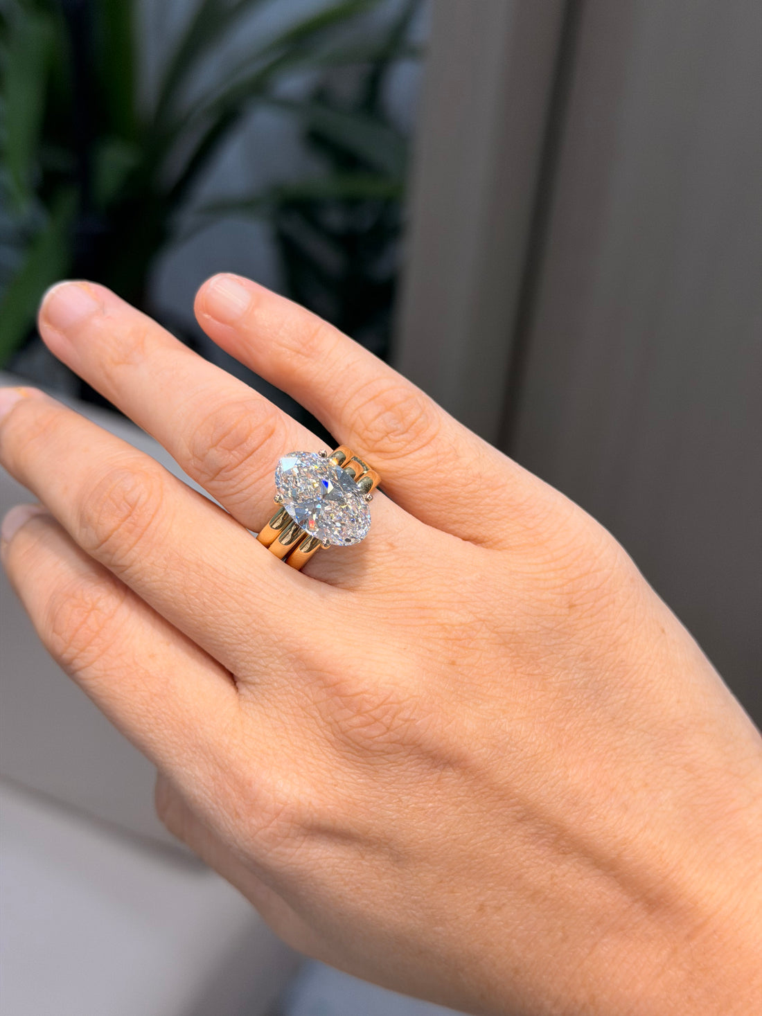 3-Piece Modular Oval Solitaire Ring Set with Double Band Ring