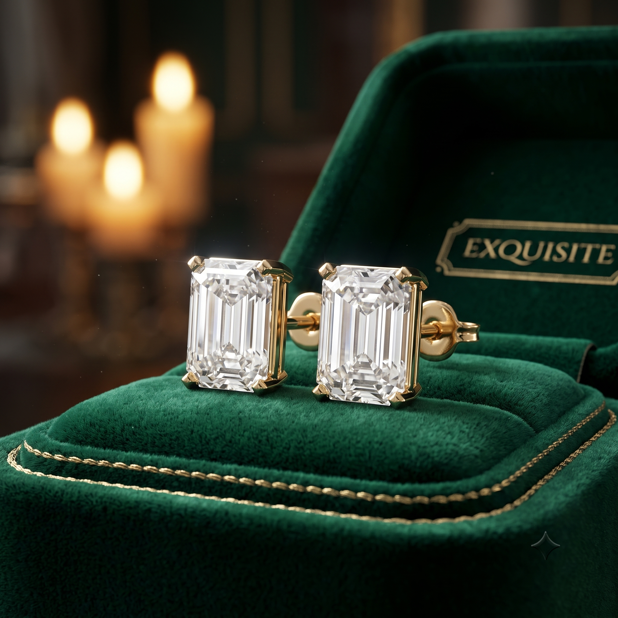 Emerald Cut Lab Diamond Stud Earrings, Solid 9K/14K Gold, Classic Everyday