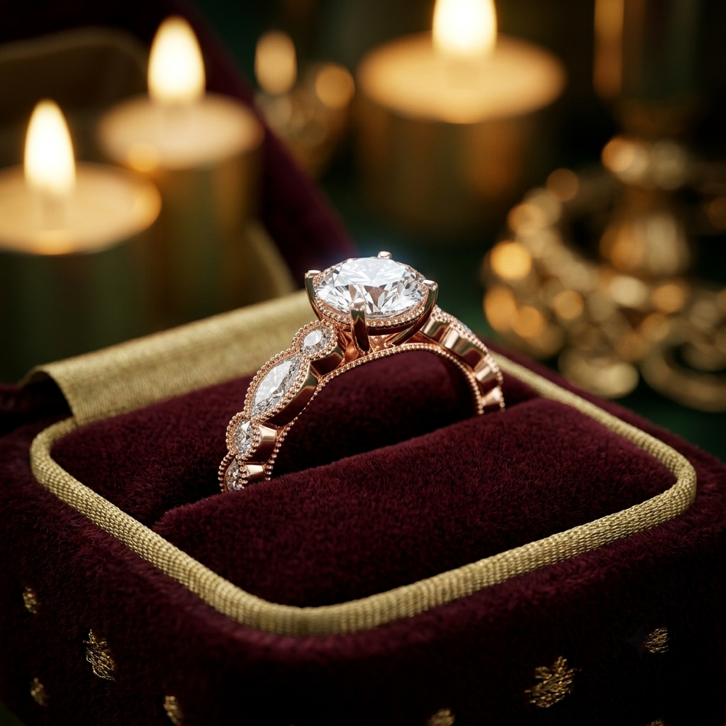 Art Deco Inspired Round Brilliant Engagement Ring