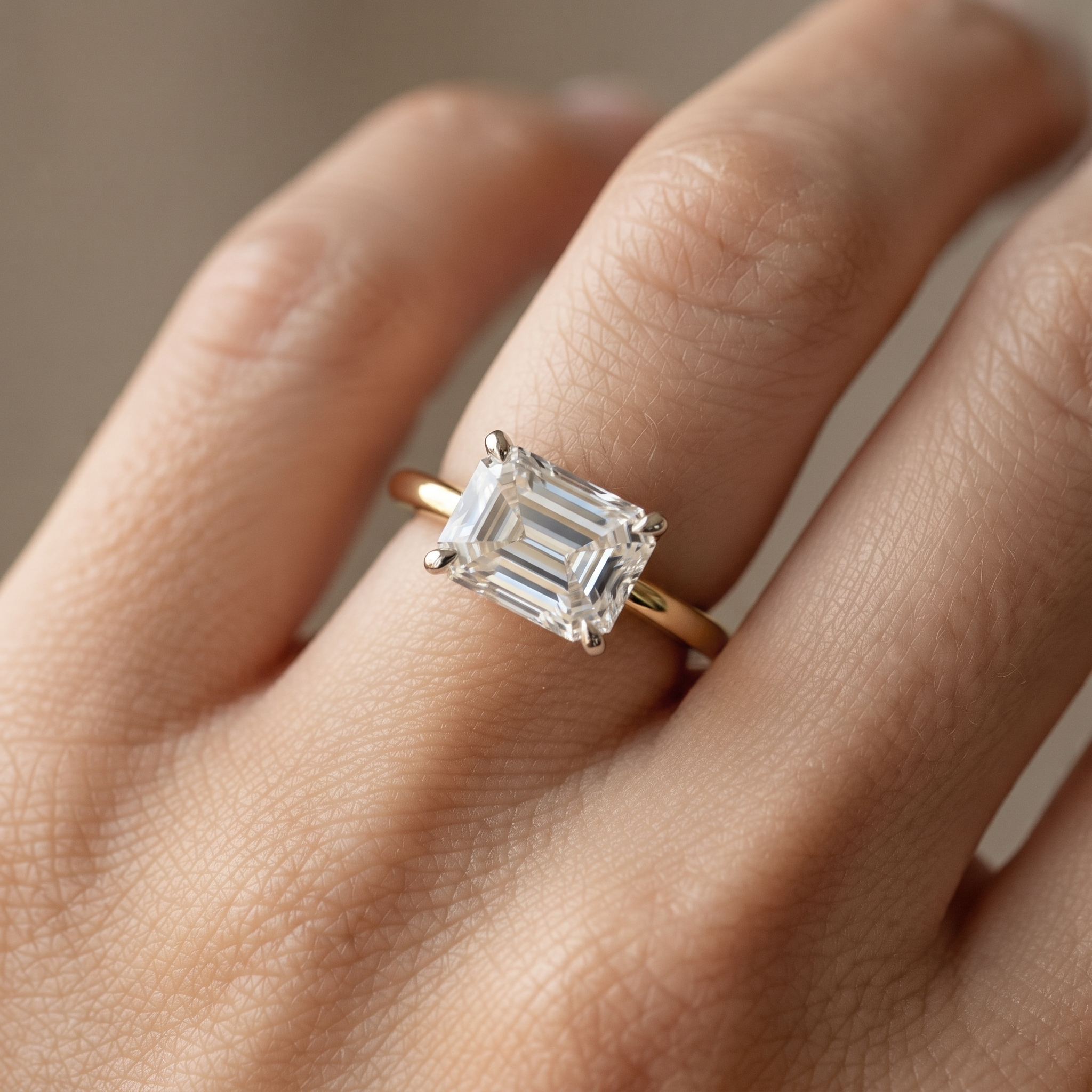 Emerald Cut Lab Grown Diamond Ring, Minimalist Gold Solitaire, Eco-Friendly Engagement Ring