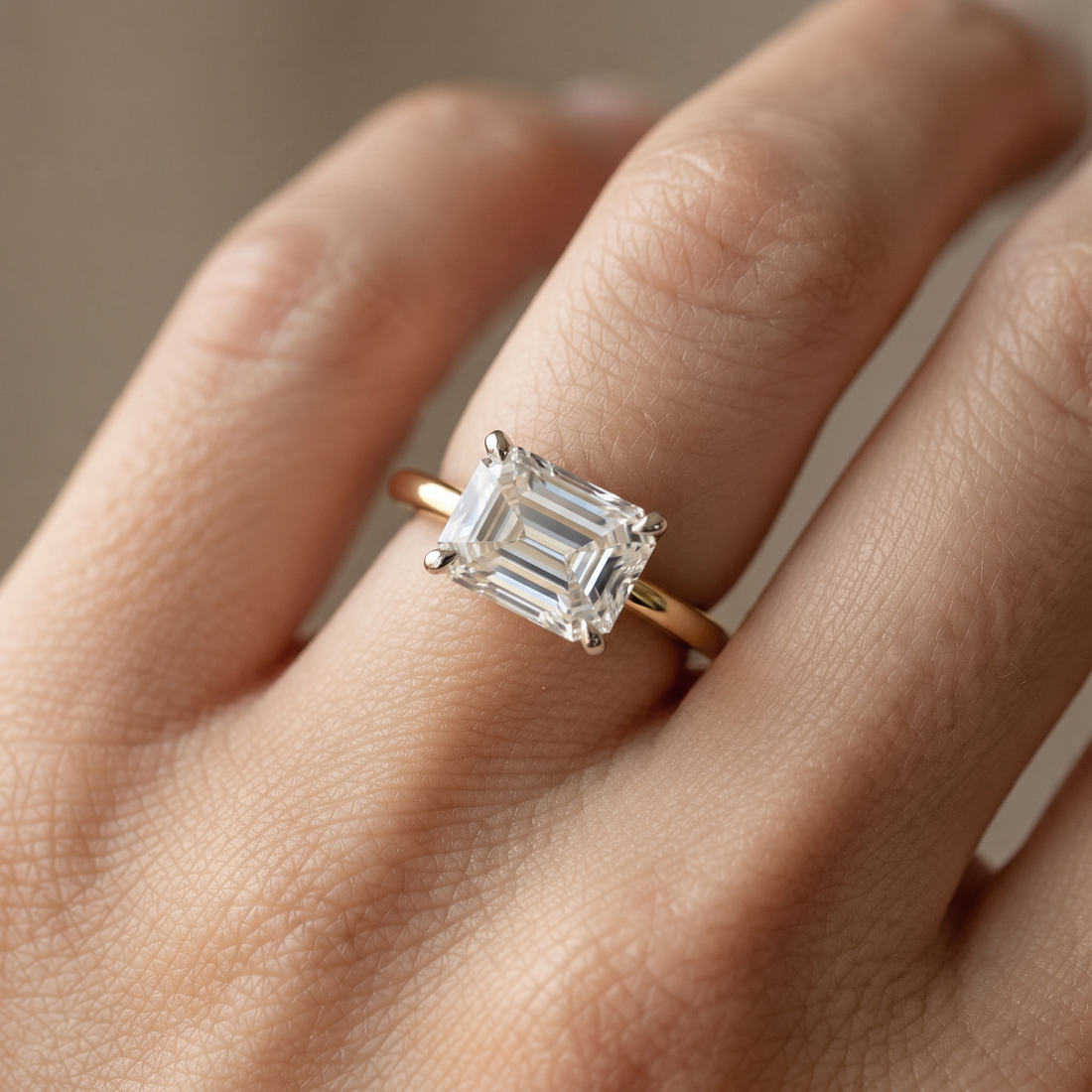 Emerald Cut Lab Grown Diamond Ring, Minimalist Gold Solitaire, Eco-Friendly Engagement Ring