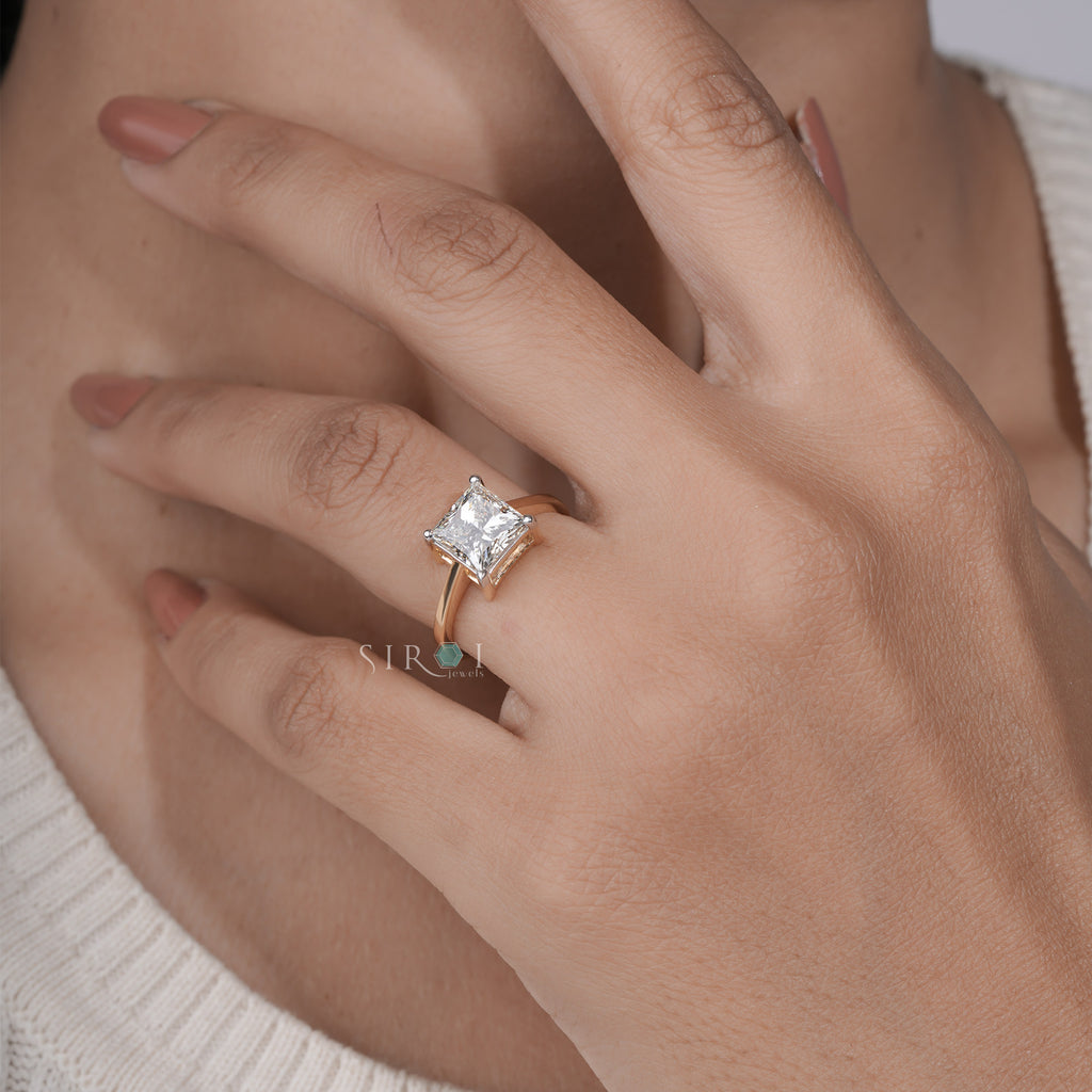 The Eternal Sparkle: Princess Cut Diamond Solitaire with Two-Tone Gold Setting