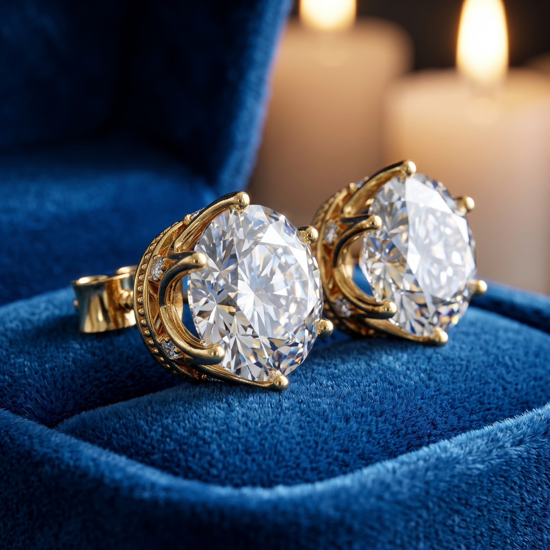 6 Prong Queen Crown Diamond Stud Earrings