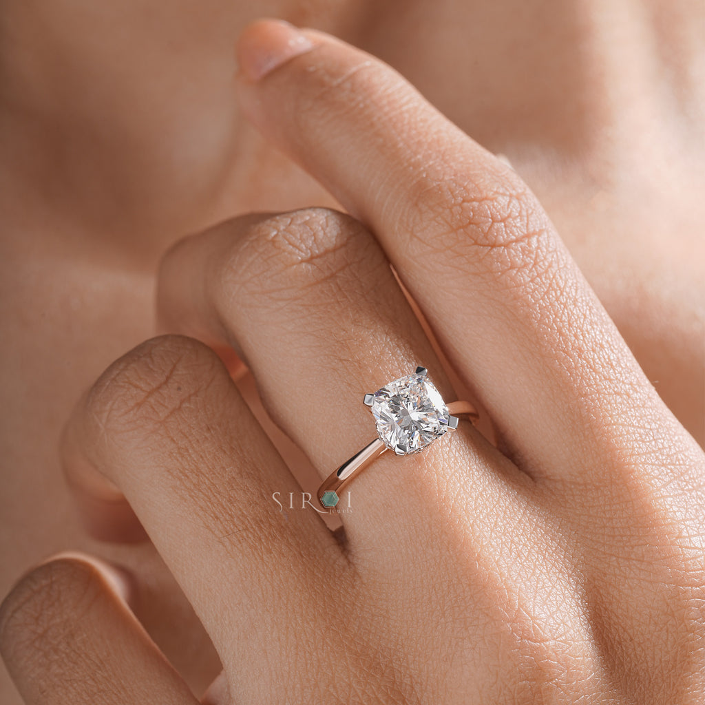 Cushion Cut Diamond Engagement Ring in Rose Gold with Hidden Halo