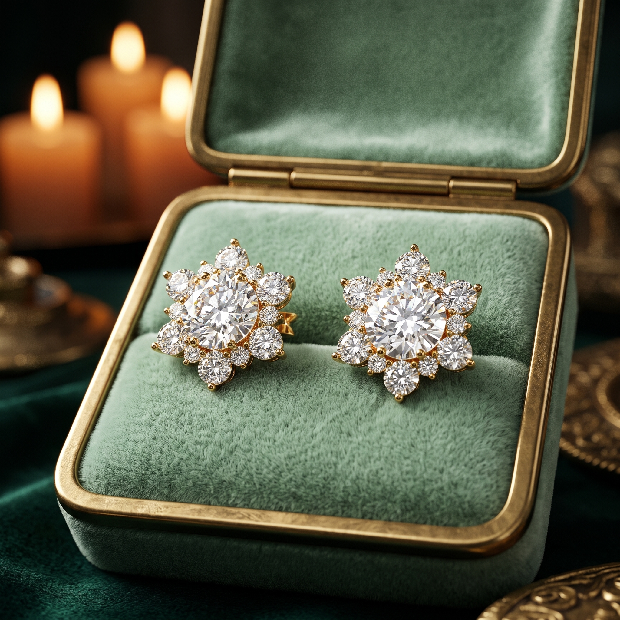 Snowflake Diamond Cluster Earrings in 10K/14K Gold Or Silver
