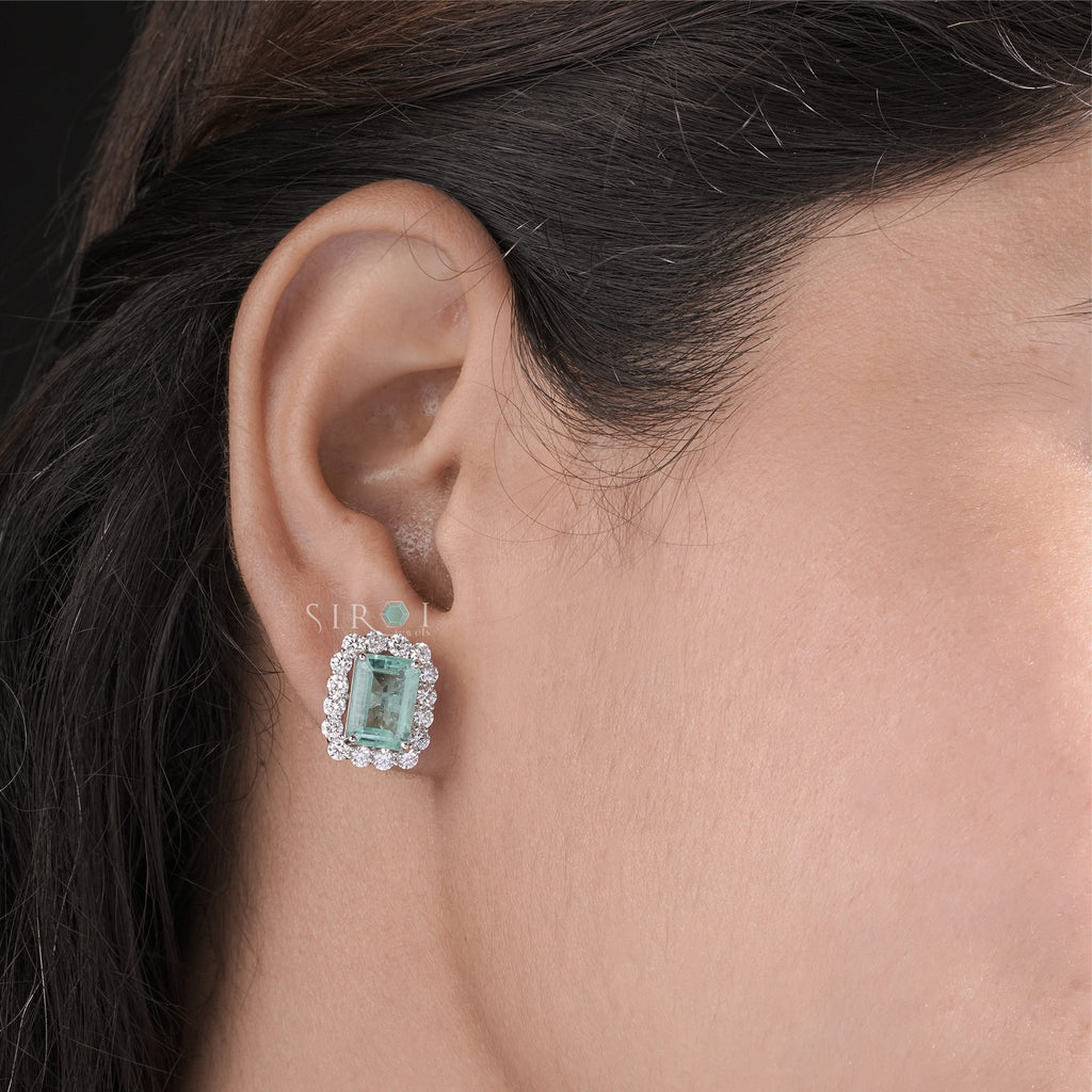 Vintage-Inspired Emerald and Diamond Halo Cluster Studs