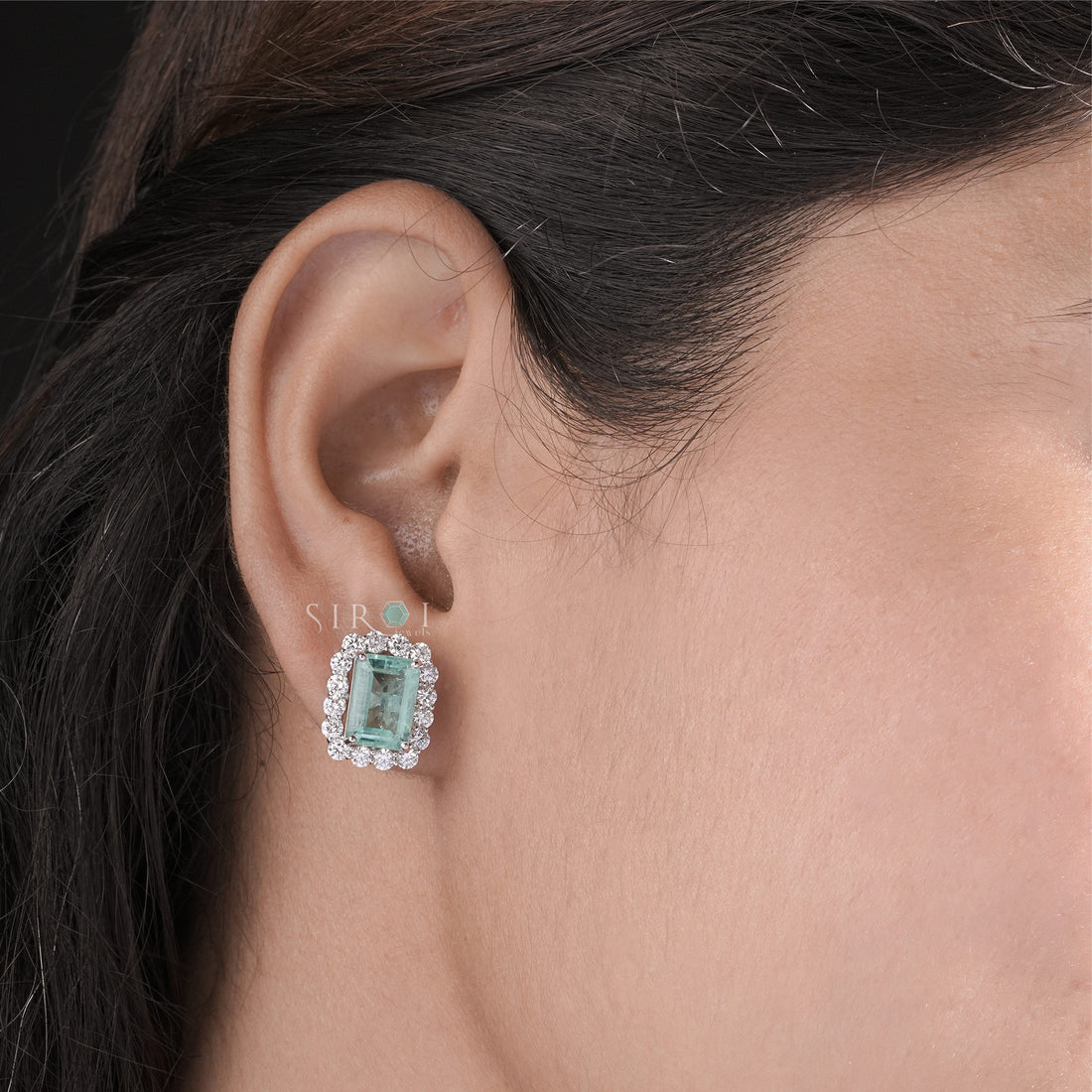 Vintage-Inspired Emerald and Diamond Halo Cluster Studs
