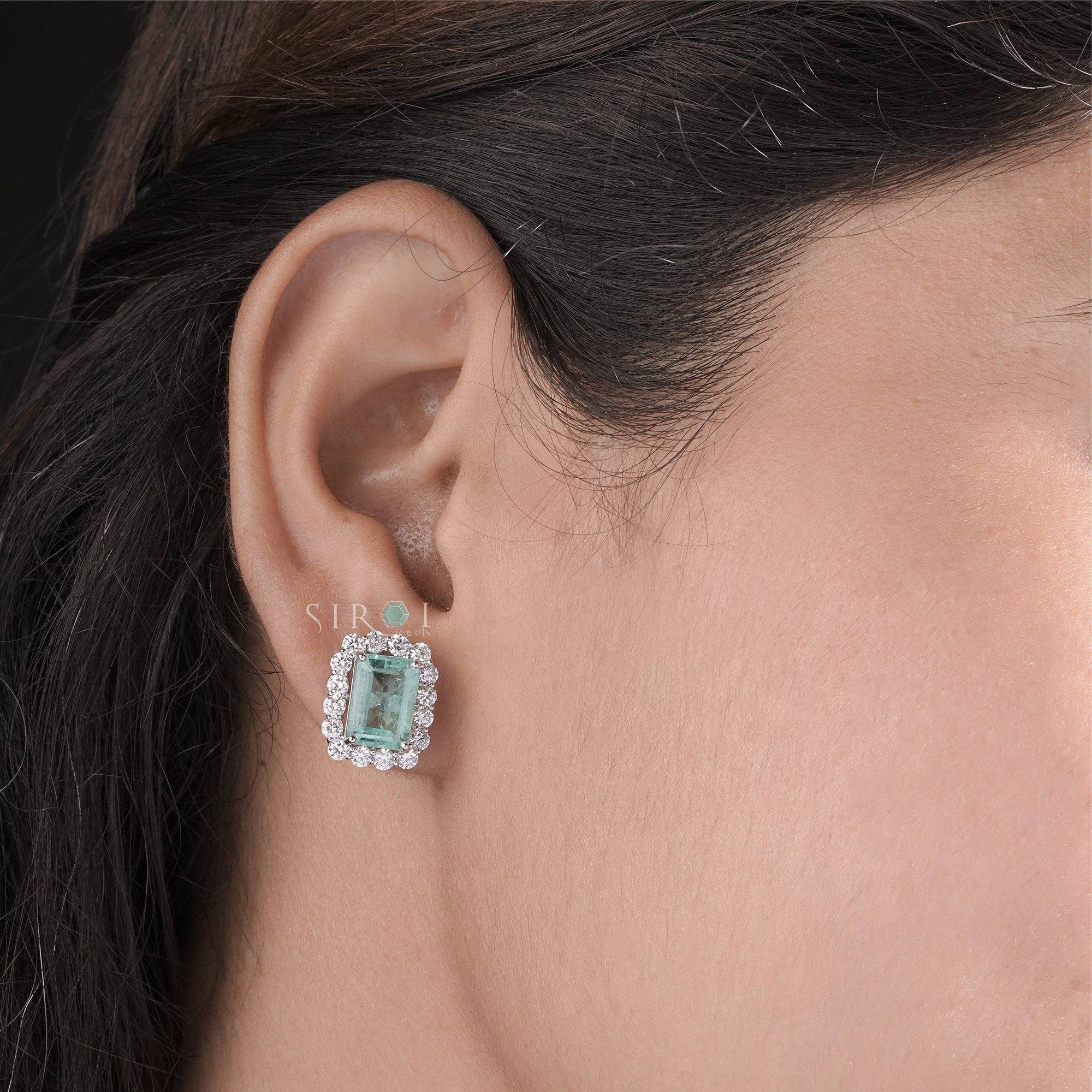 Vintage-Inspired Emerald and Diamond Halo Cluster Studs