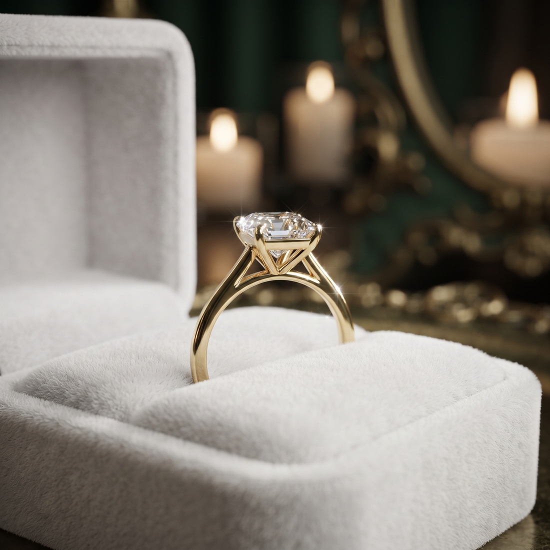 Asscher Cut Solitaire Engagement Ring In 10K To 14K Gold
