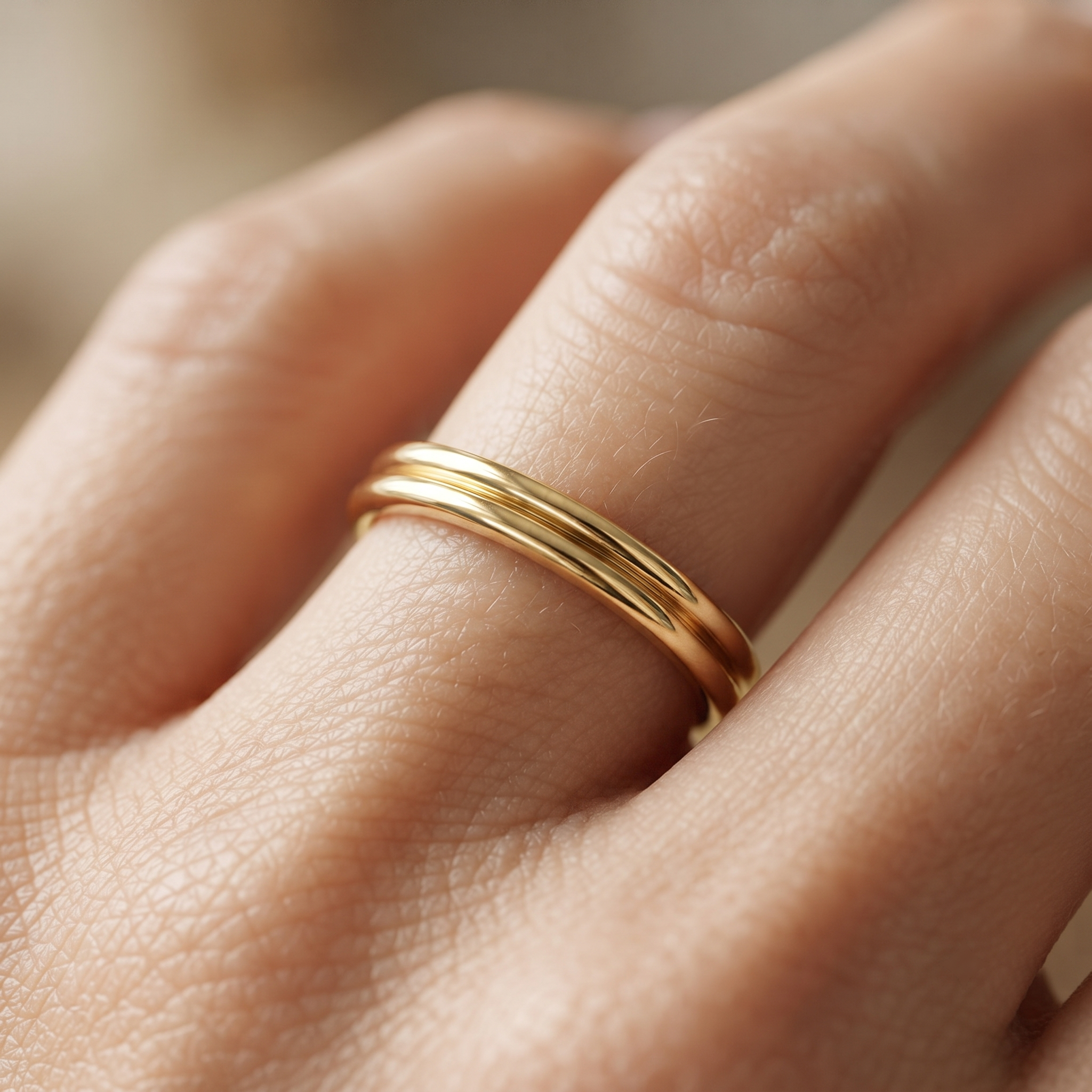 Gold Multi-Band Solitaire Ring Set | Round Cut Diamond, Minimalist Bridal Jewelry