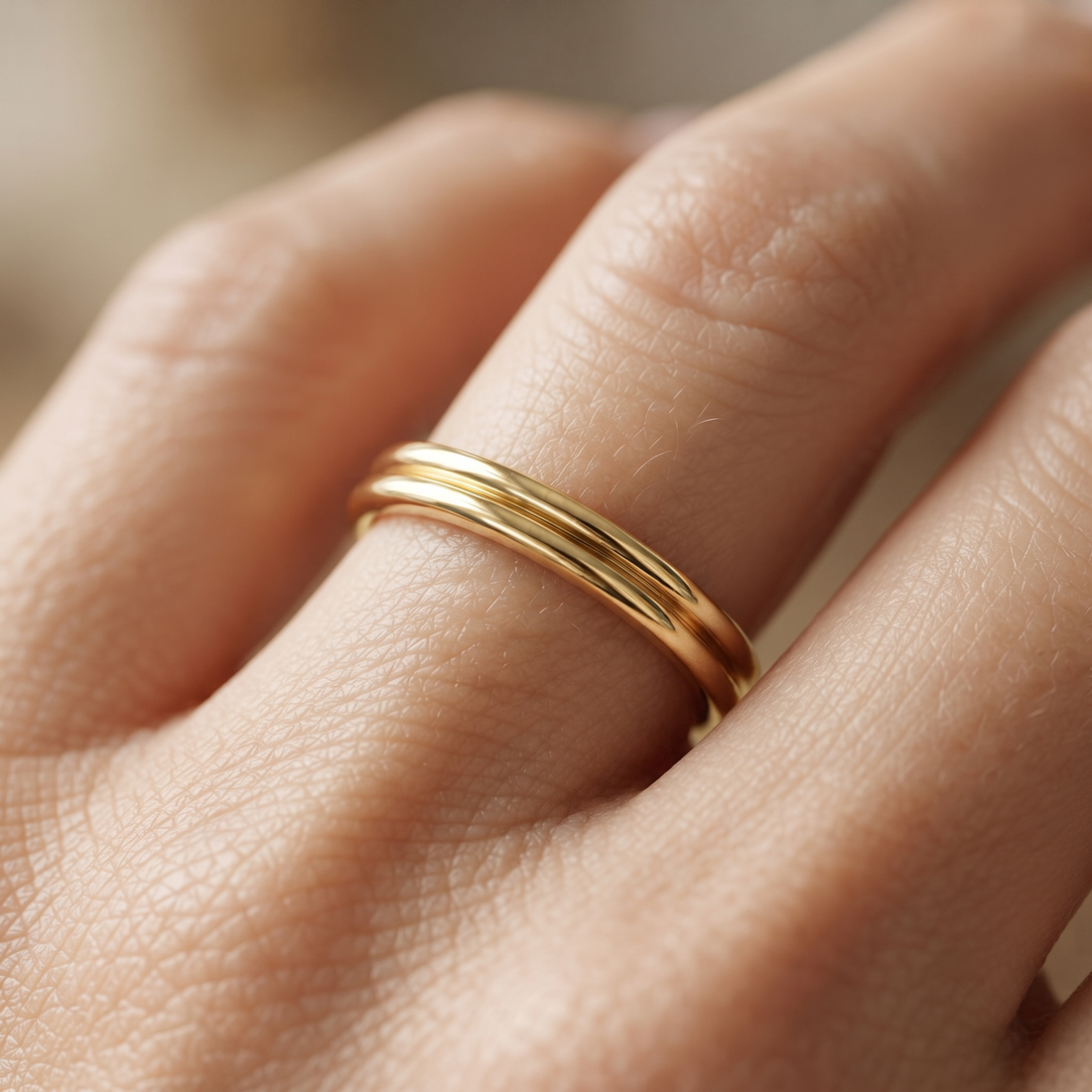 Gold Multi-Band Solitaire Ring Set | Round Cut Diamond, Minimalist Bridal Jewelry