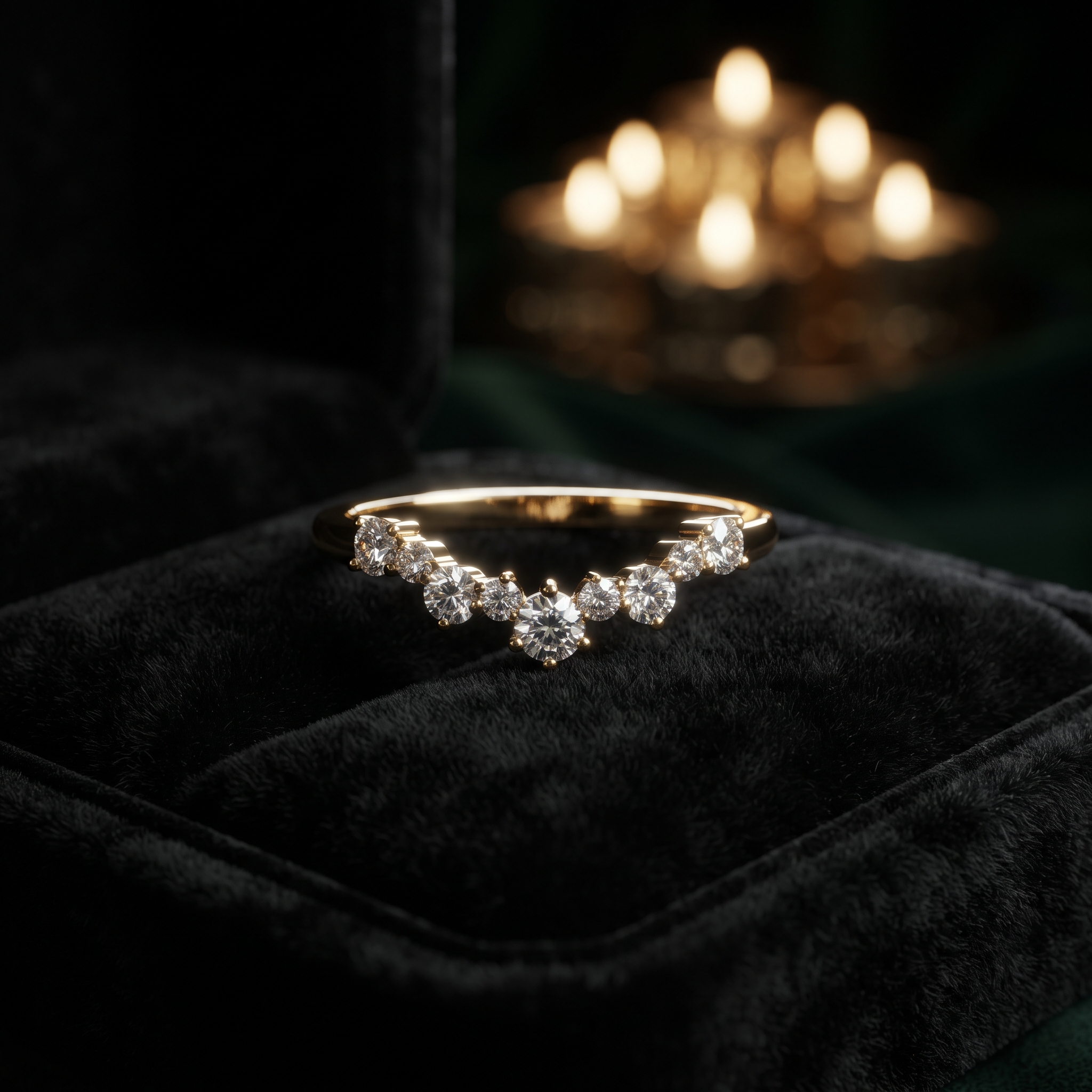 Curved Diamond Wedding Band | V Shape Stacking Ring | Contour Matching Band