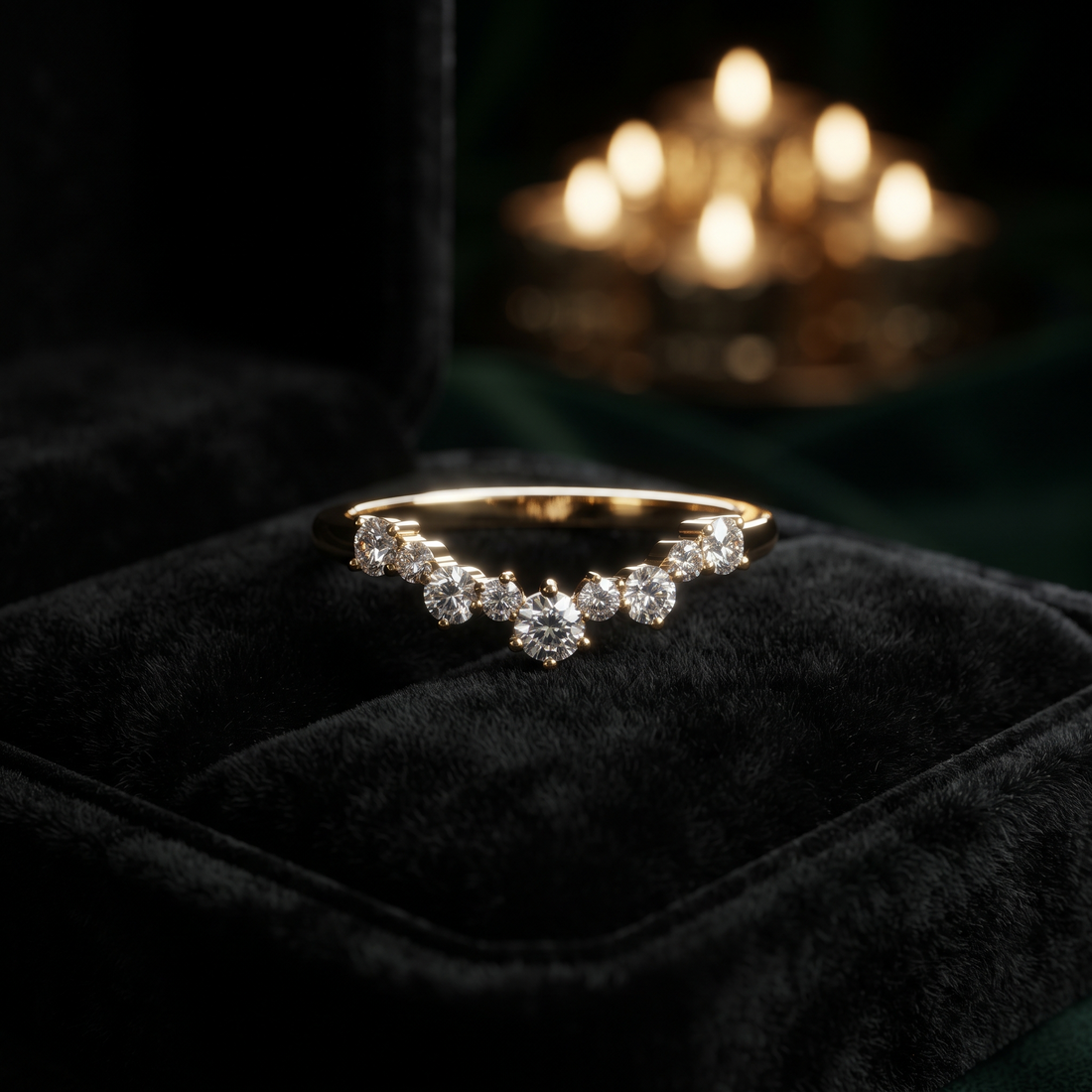 Curved Diamond Wedding Band | V Shape Stacking Ring | Contour Matching Band