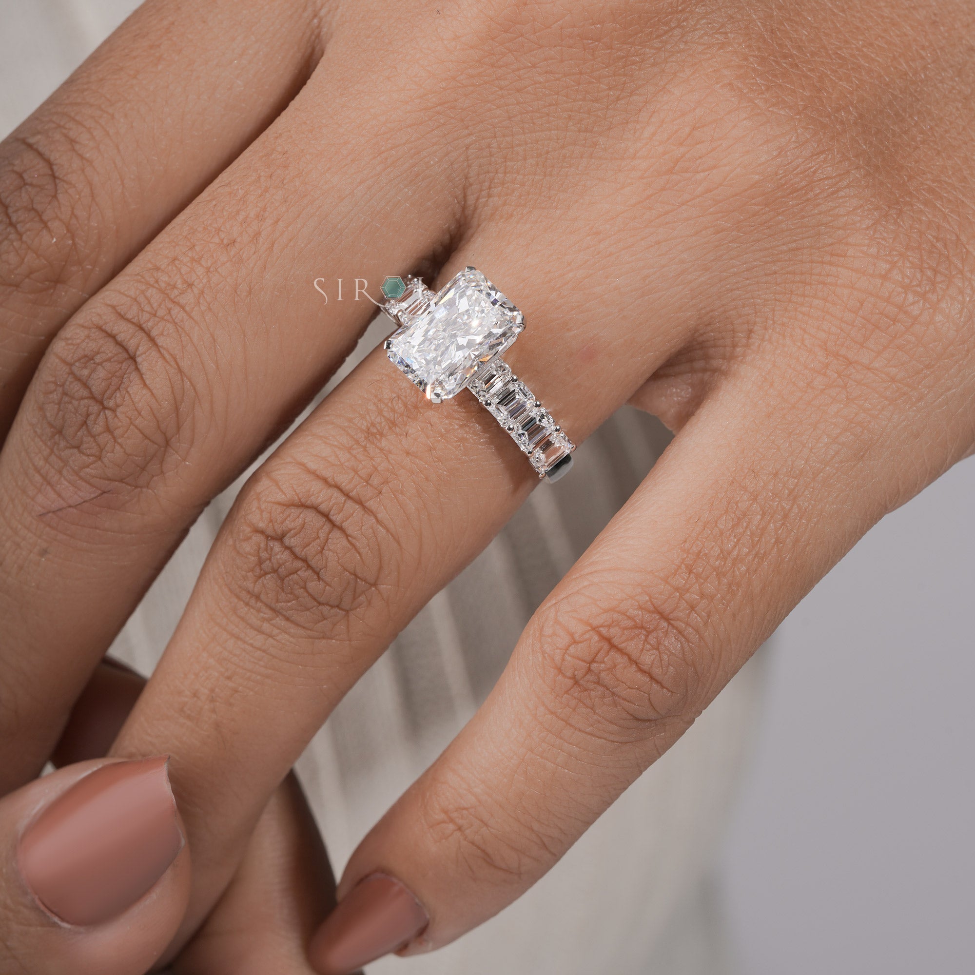 Radiant & Emerald Cut Multi-Stone Diamond Ring – Art Deco Inspired Engagement Ring
