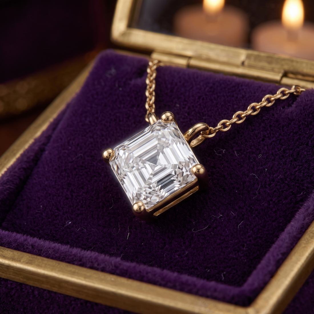 1.00 Carat Asscher Cut Diamond Pendant Necklace, Minimalist Gold, Dainty Bridal Jewelry