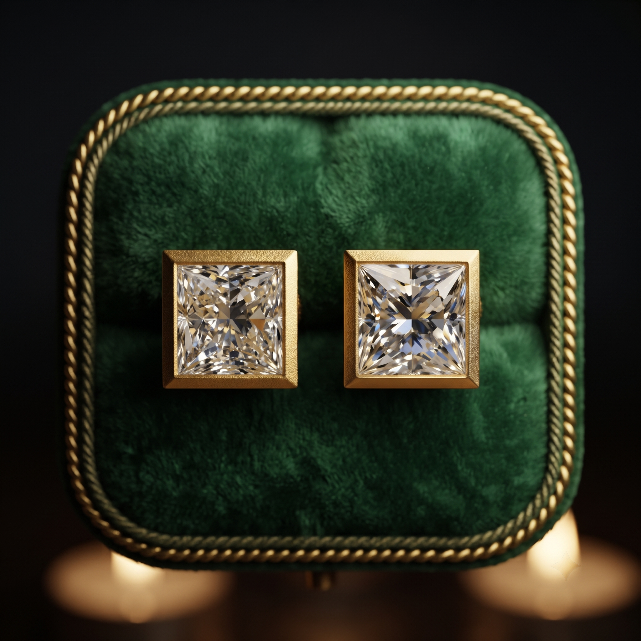 Princess Cut Diamond Bezel Stud Earrings, 9K-18K Gold or Silver