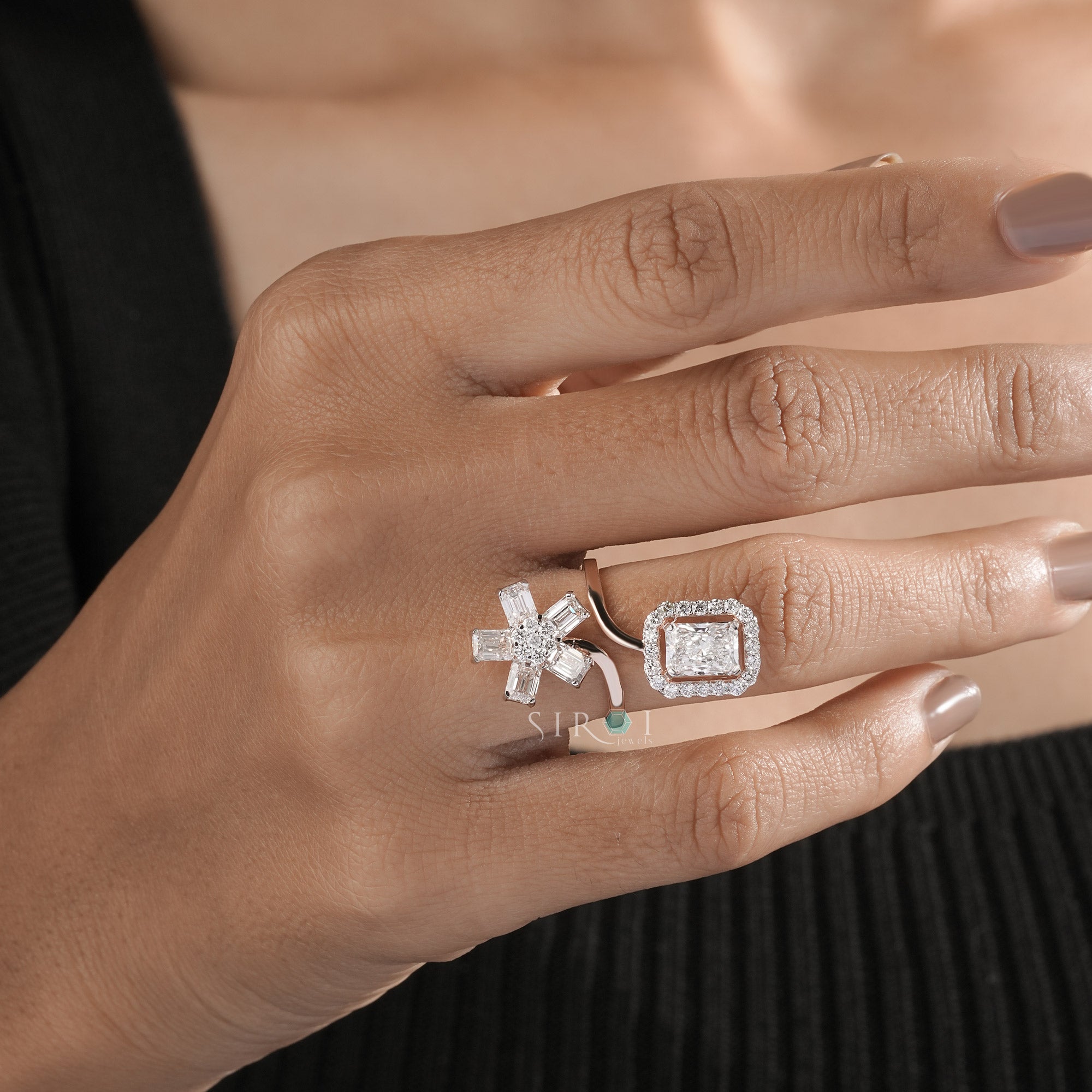 Modern Bypass Diamond Statement Ring with Mixed Cuts