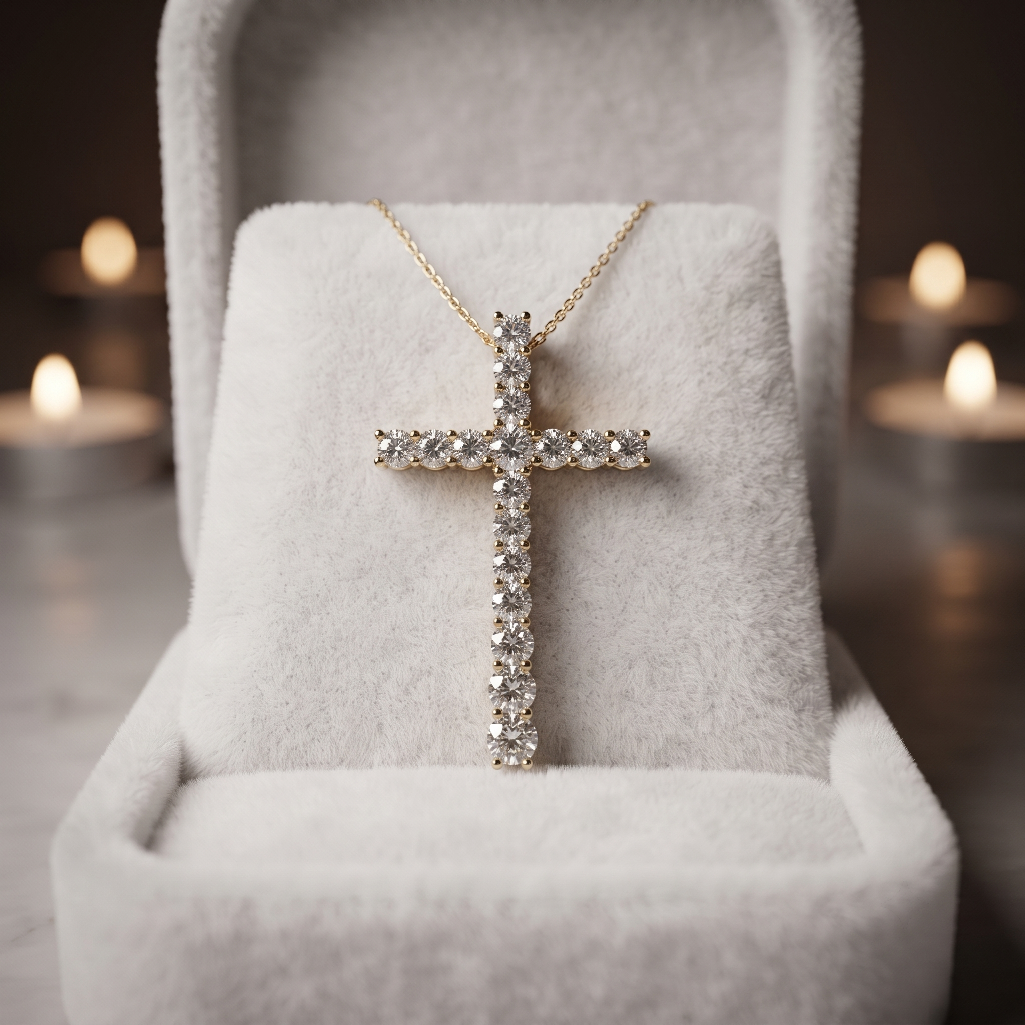 14K Gold Pave Diamond Cross Pendant Necklace, Dainty Faith Jewelry