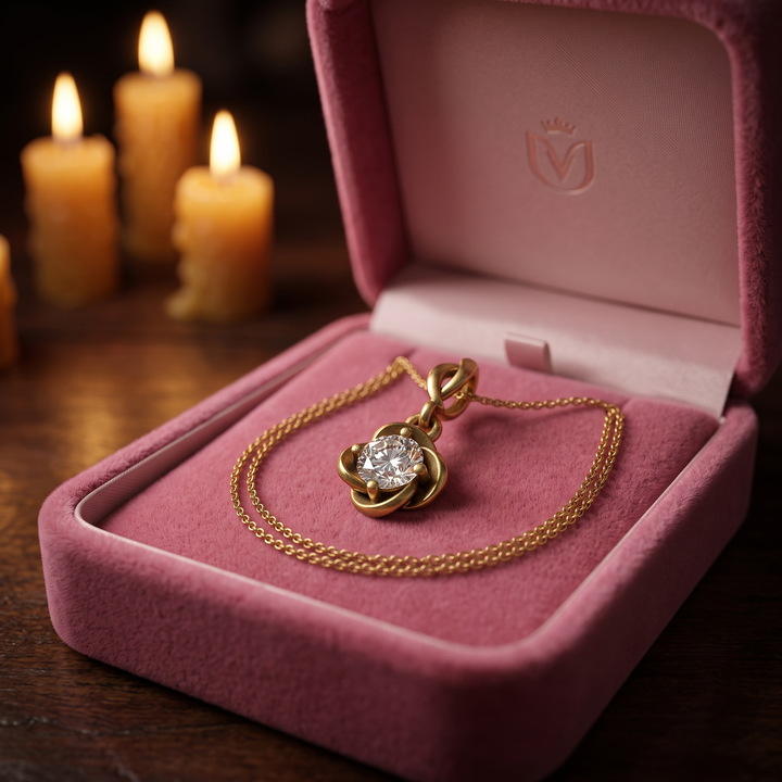 14K Gold Solitaire Diamond Pendant, Round Brilliant Cut, Floral Swirl Charm Necklace