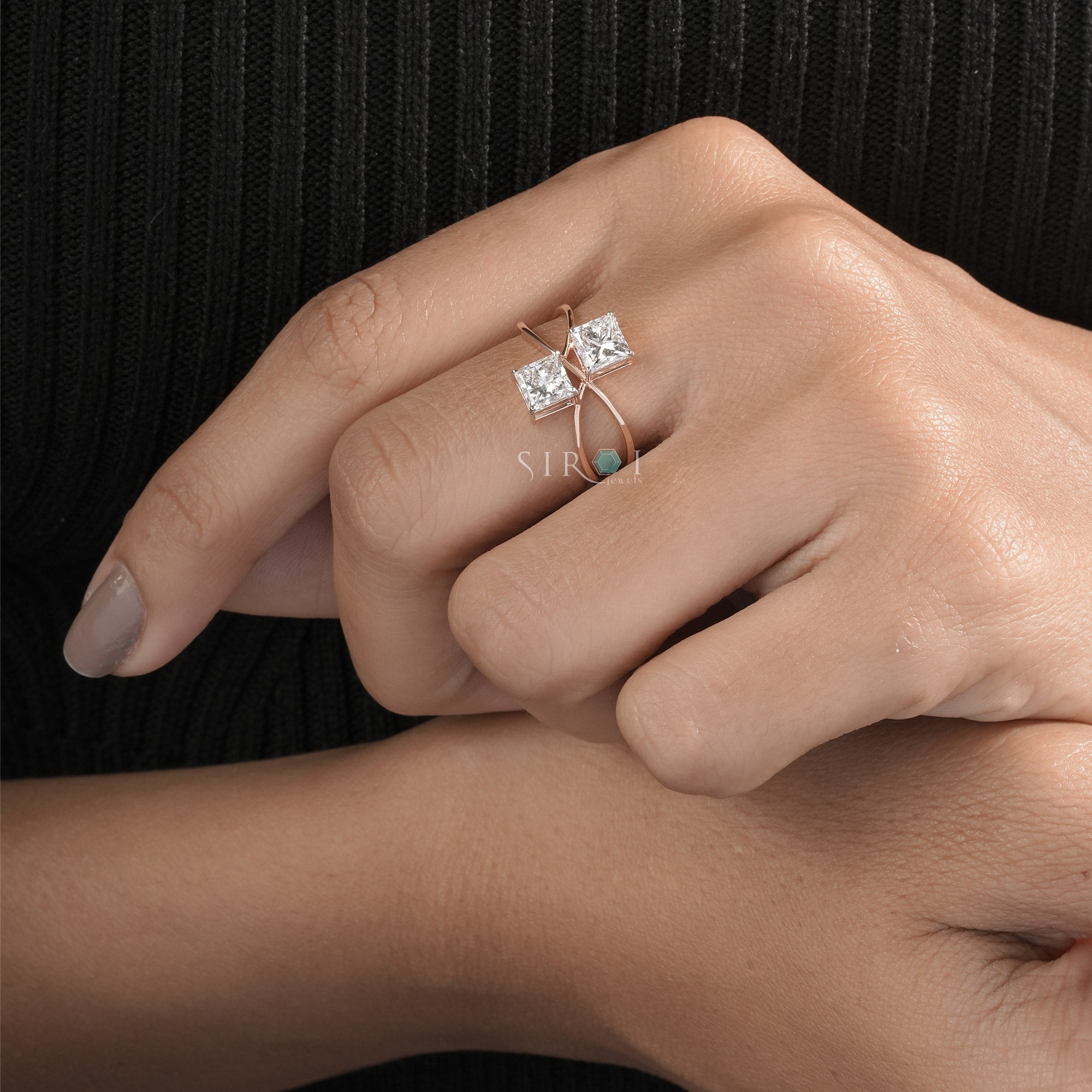 Contemporary Two-Stone Princess Cut Bypass Ring