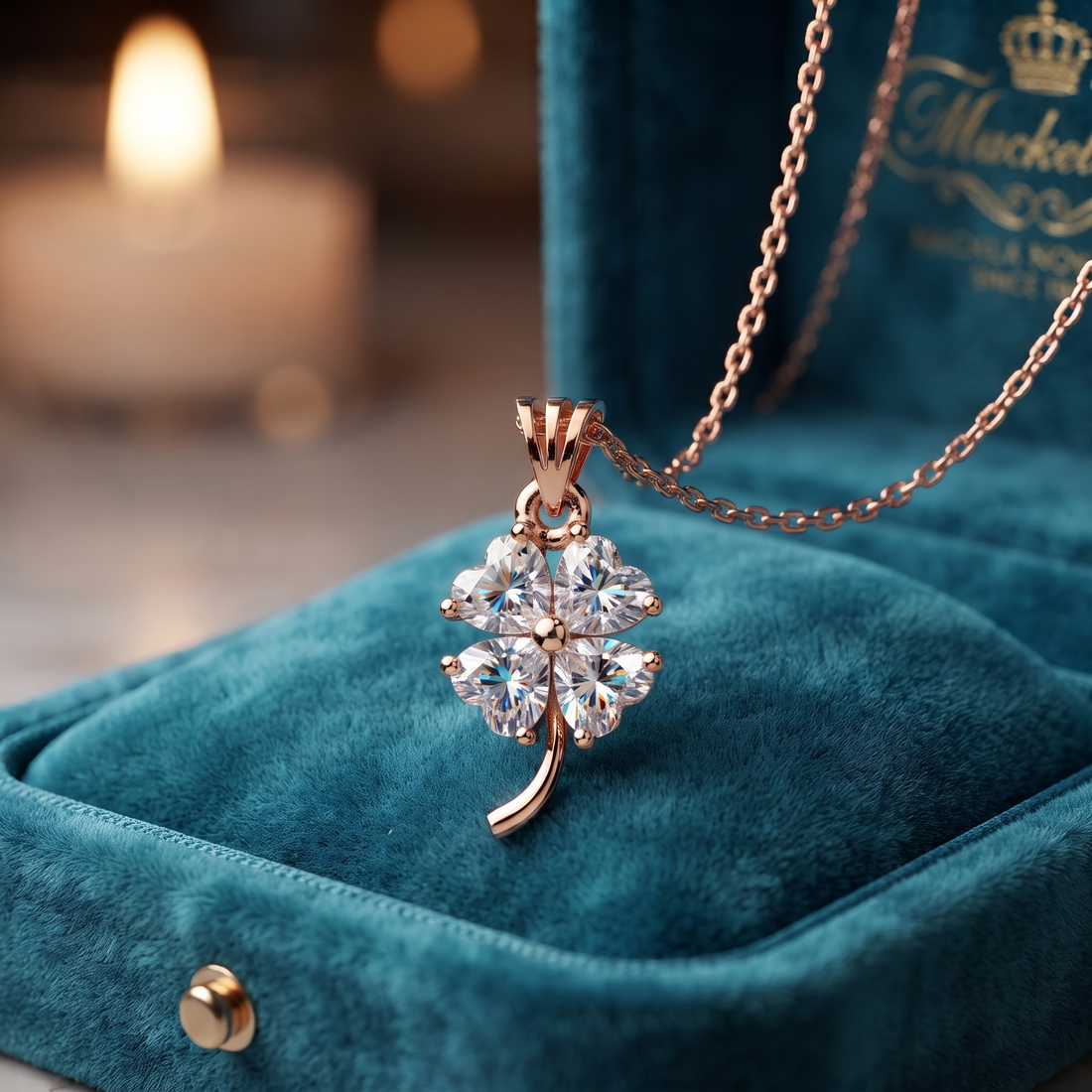 Heart Cut Lab Grown Diamond Clover Pendant Necklace, Minimalist Gold Chain