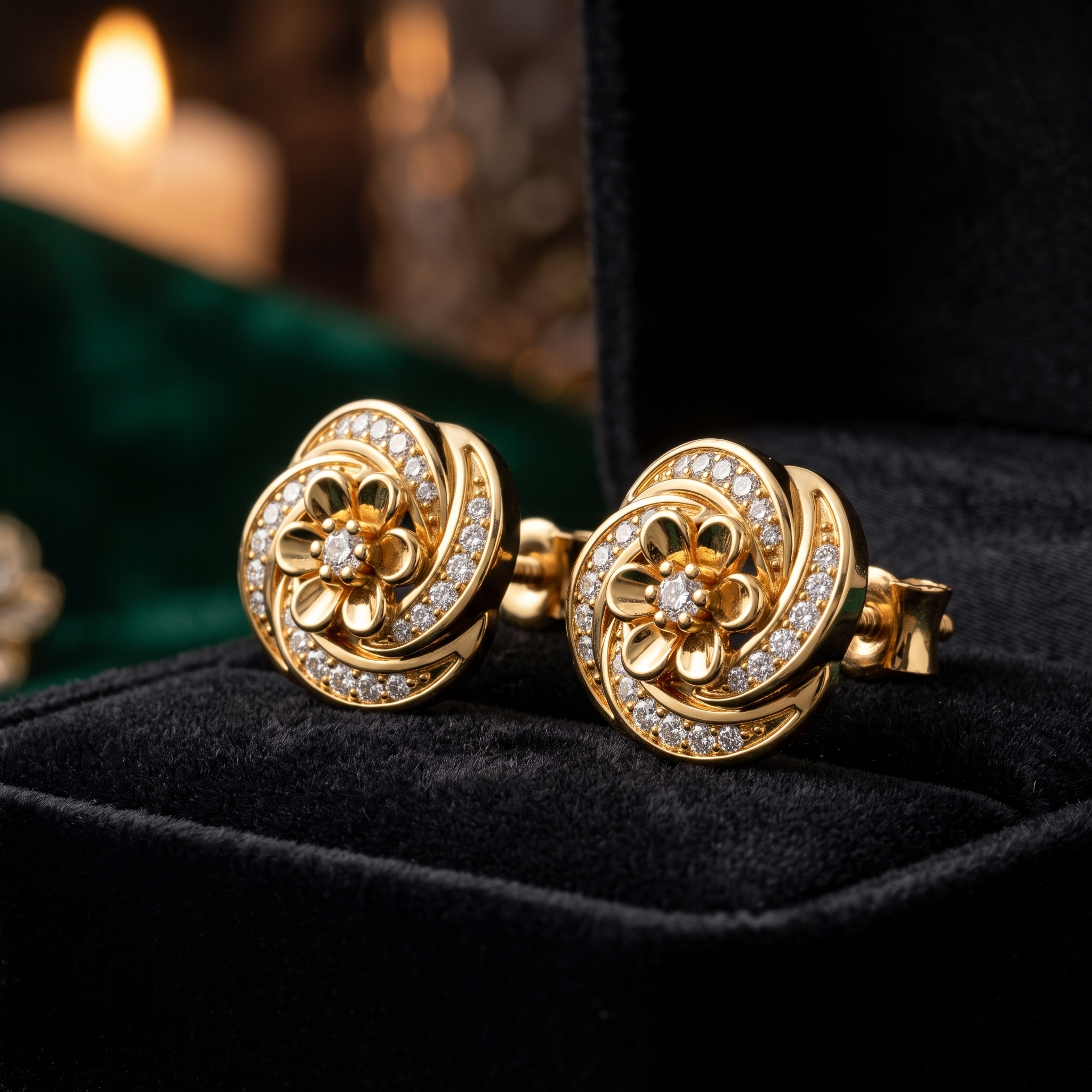 Floral Swirl Lab Grown Diamond Stud Earrings, Rose Gold, Anniversary Gift