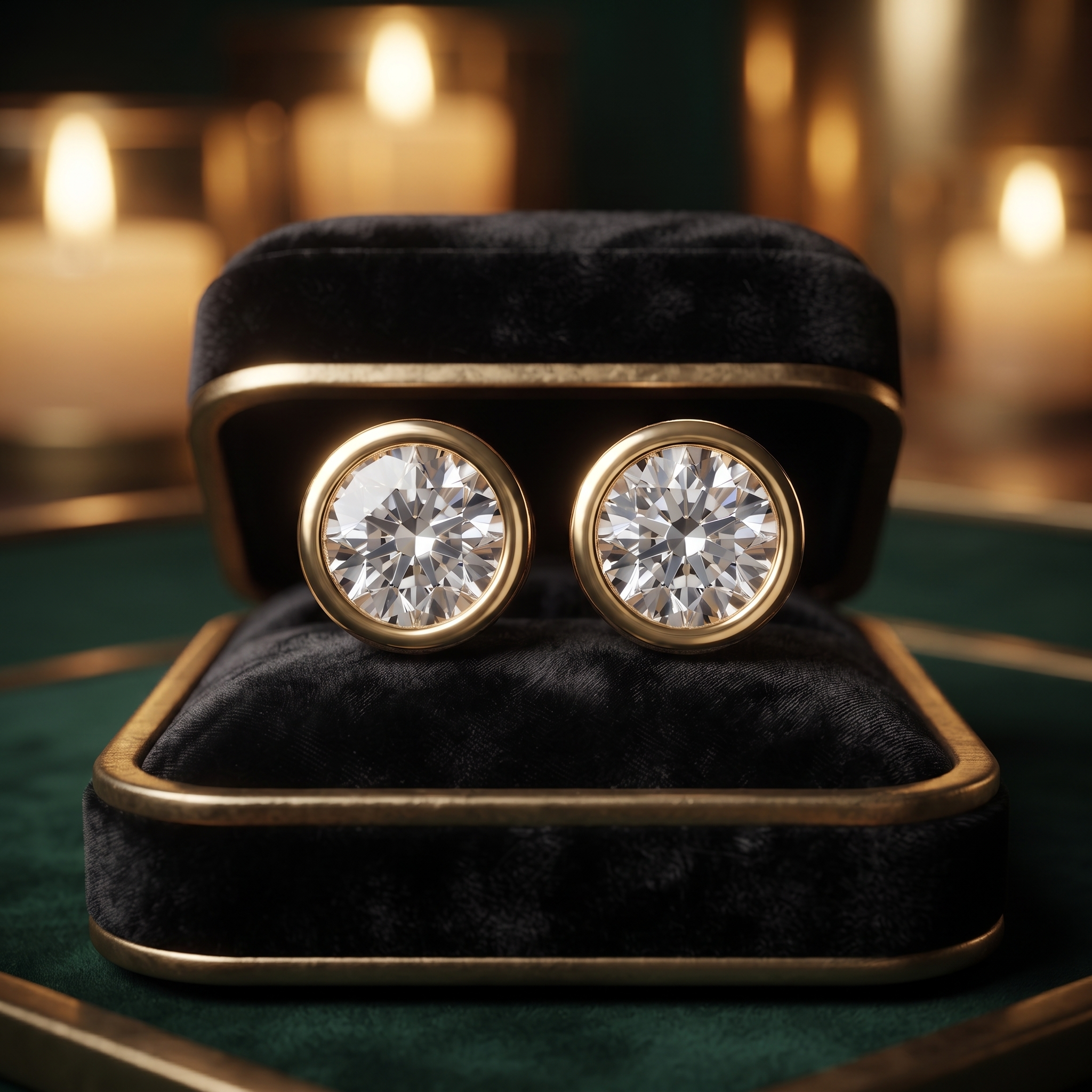 Bezel Set Solitaire Diamond Stud Earrings in 9K To 18K Gold, Or Silver