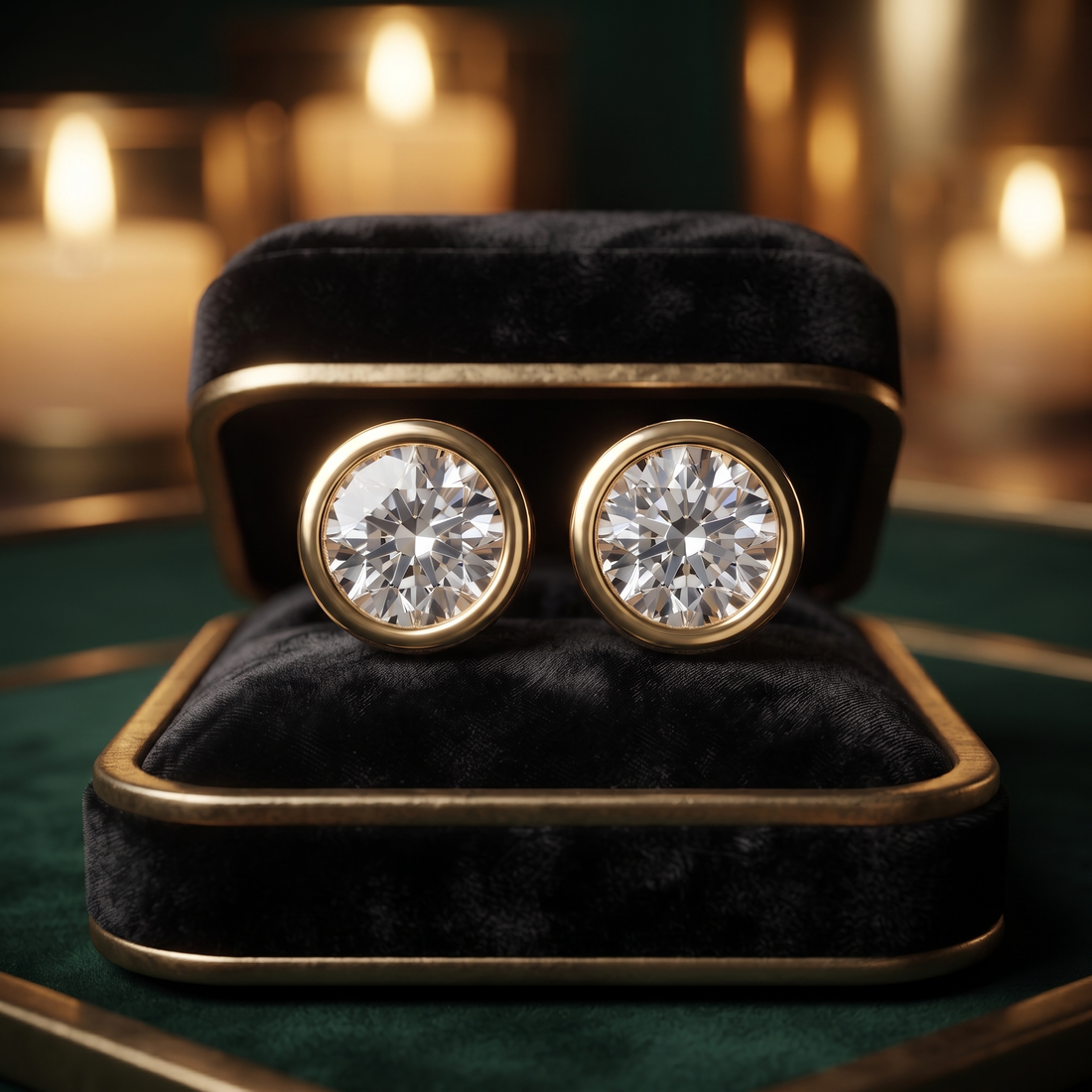 Bezel Set Solitaire Diamond Stud Earrings in 9K To 18K Gold, Or Silver