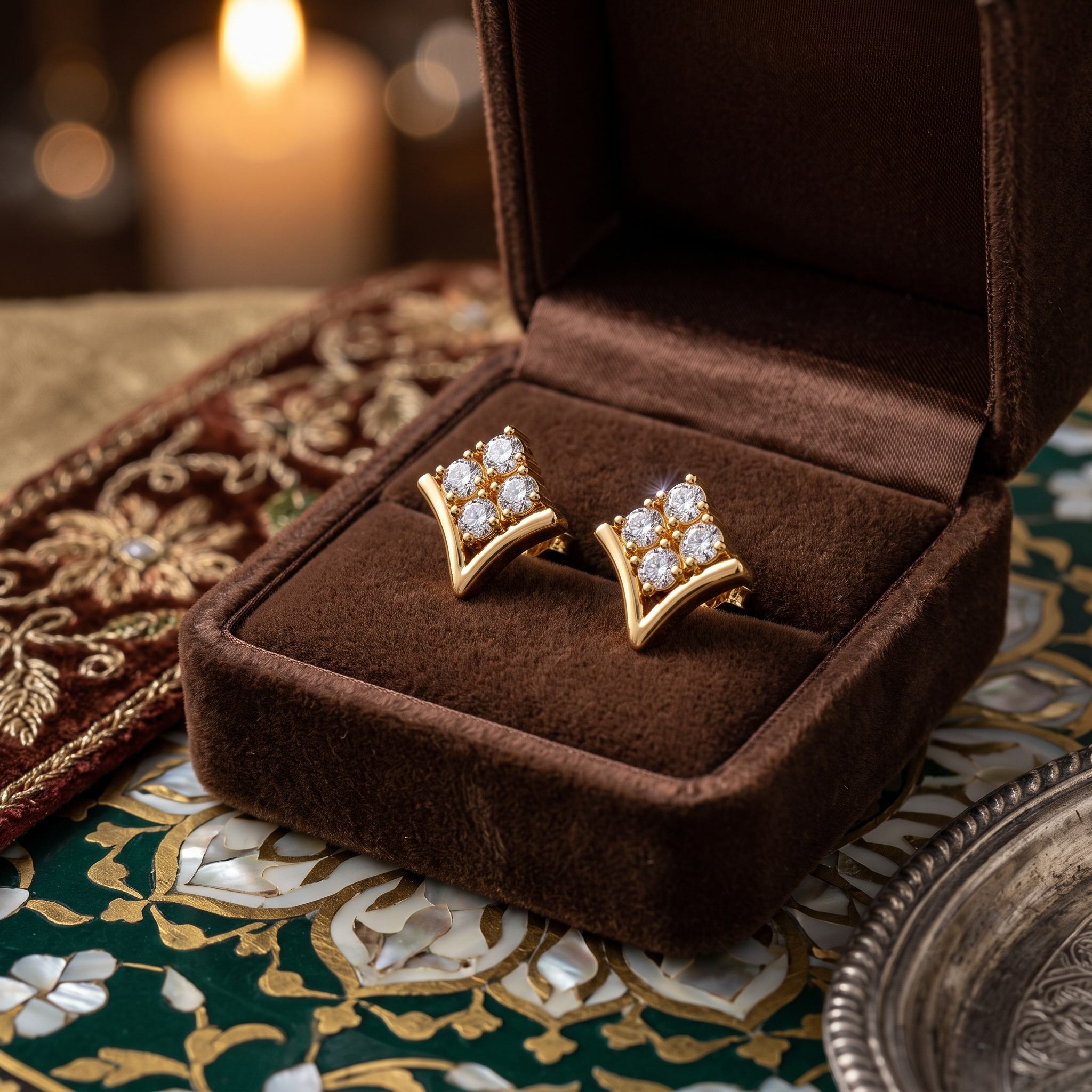 Art Deco Diamond Cluster Stud Earrings in 9K/14K Solid Gold