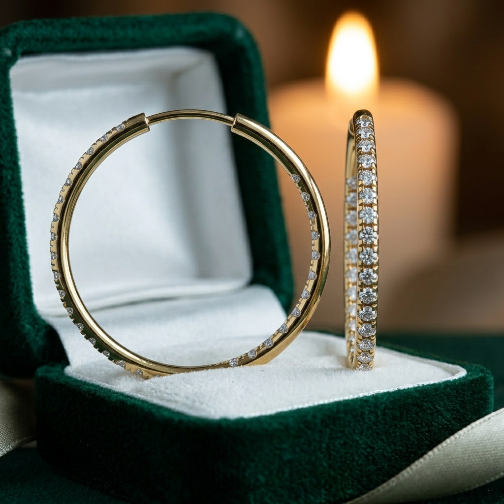 Round Cut Lab Grown Diamond Hoops, Anniversary Gift, Birthday Gift for Her