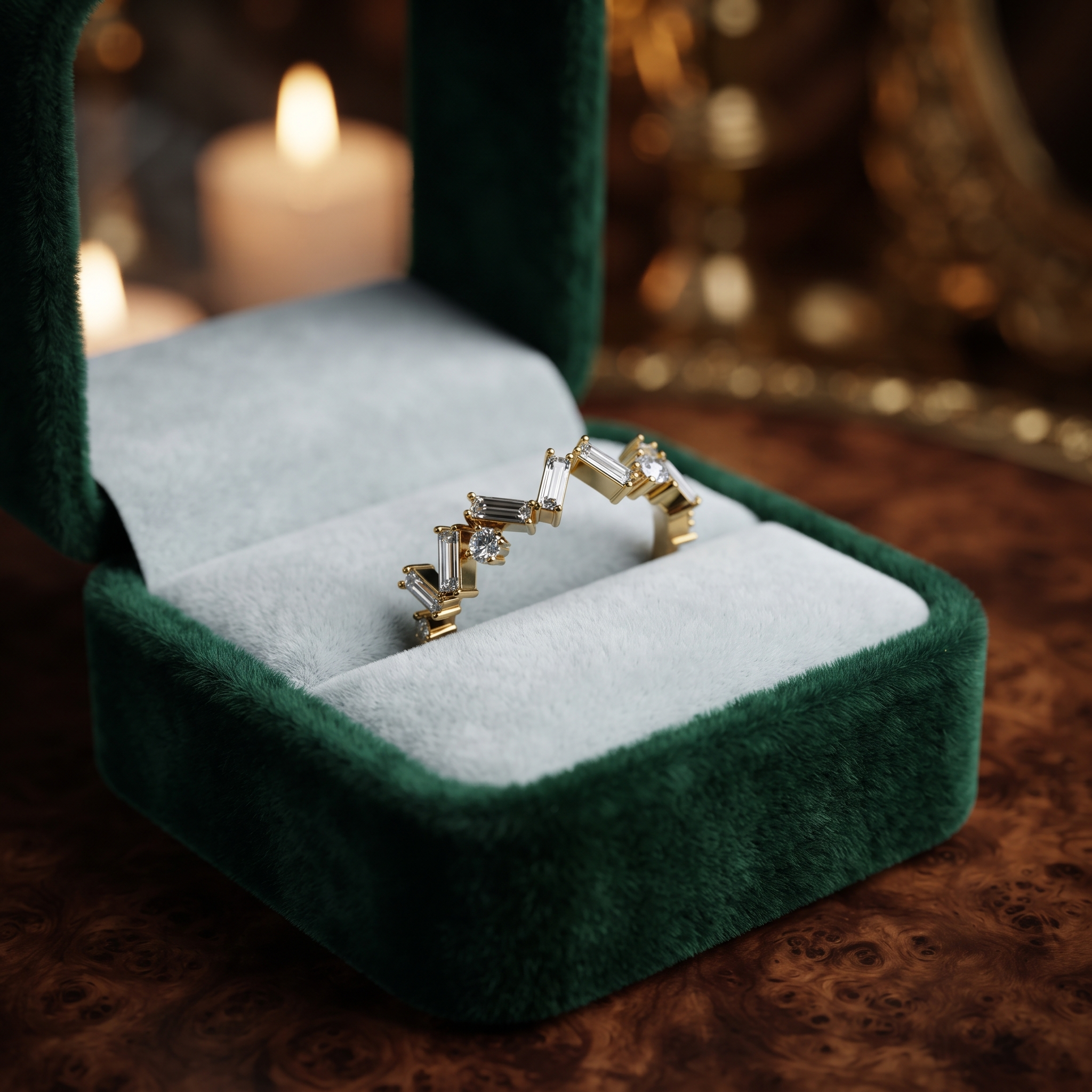 Geometric Zig-Zag Baguette and Round Diamond Band