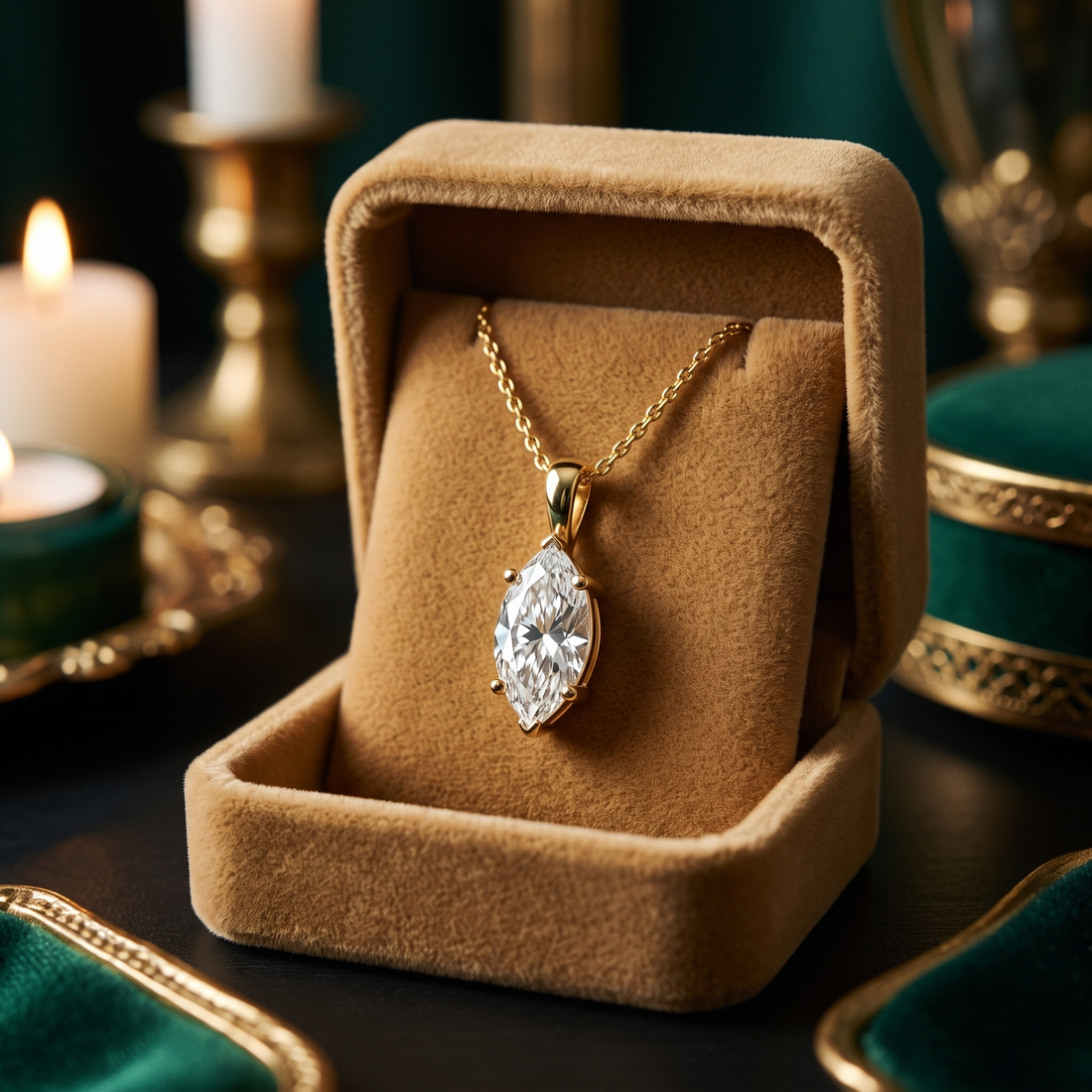 1.25 CT Marquise Cut Lab Grown Diamond Pendant, Minimalist Gold Necklace