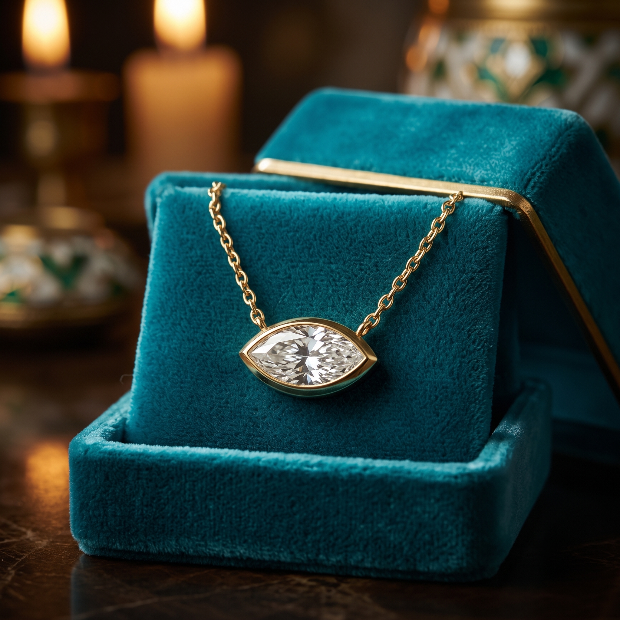 Marquise Lab Grown Diamond Pendant, Bezel Set Necklace, Minimalist Gold Jewelry